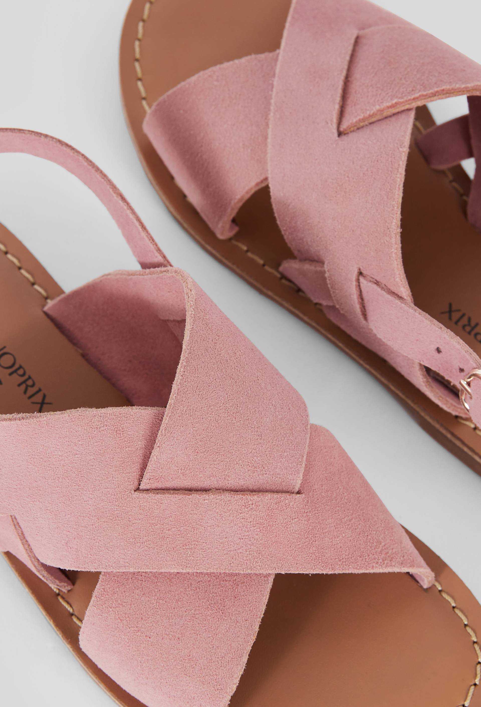 Sandales en cuir bandes larges F, Rose foncé, large image number 2.0
