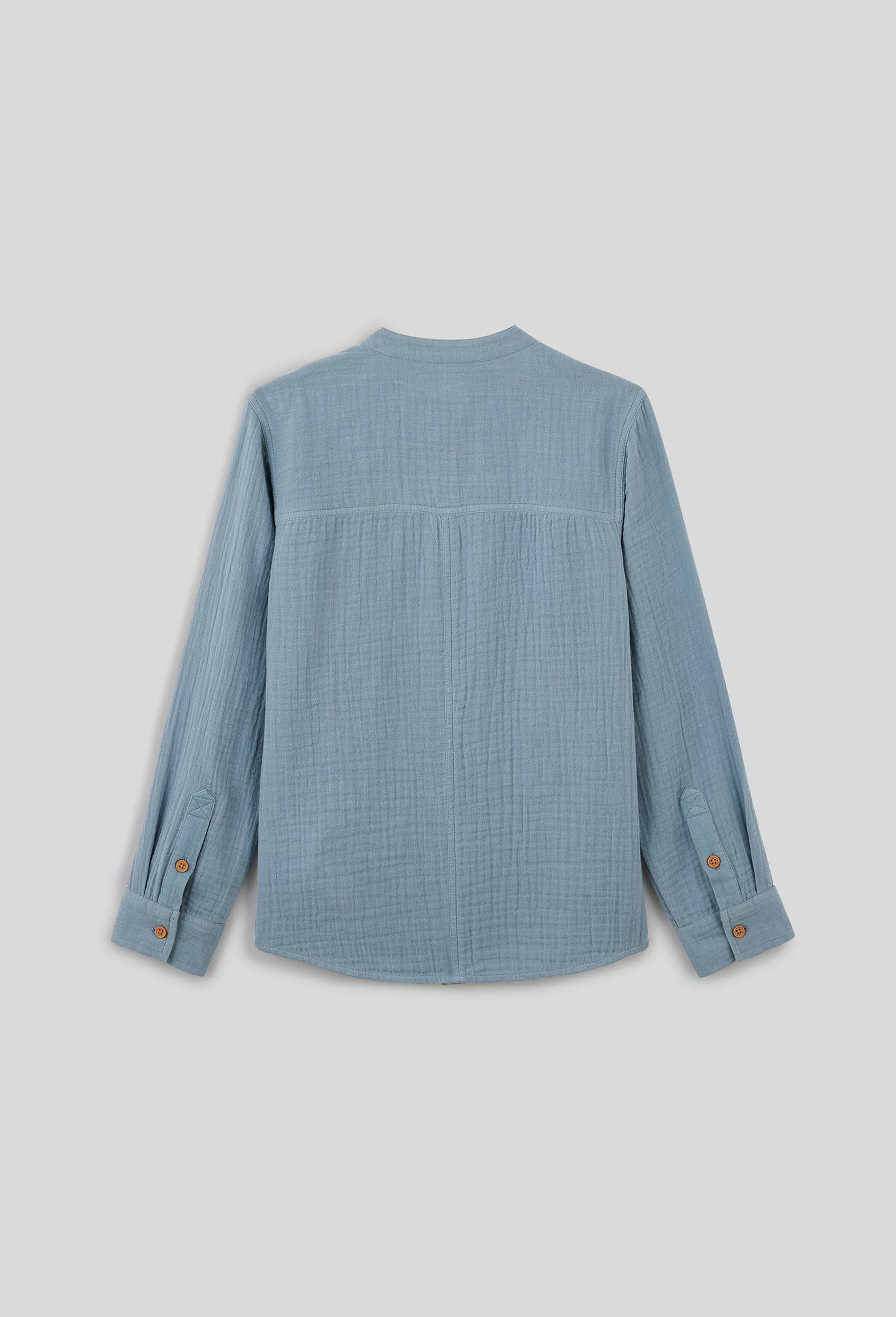 Chemise col mao unie en gaze de coton BIO GOTS, BLEU, large image number 1