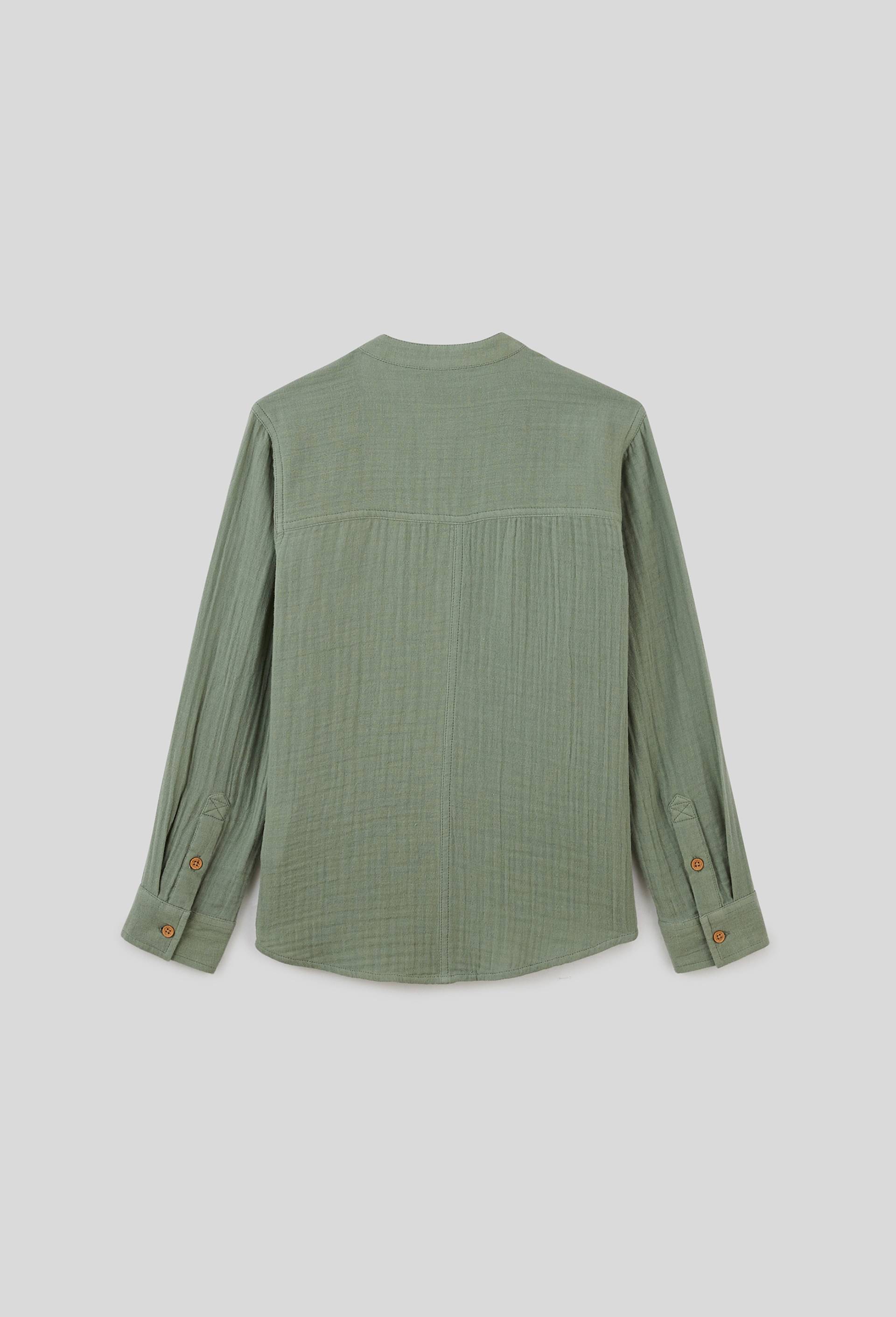 Chemise col mao unie en gaze de coton BIO GOTS, Vert, large image number 1.0