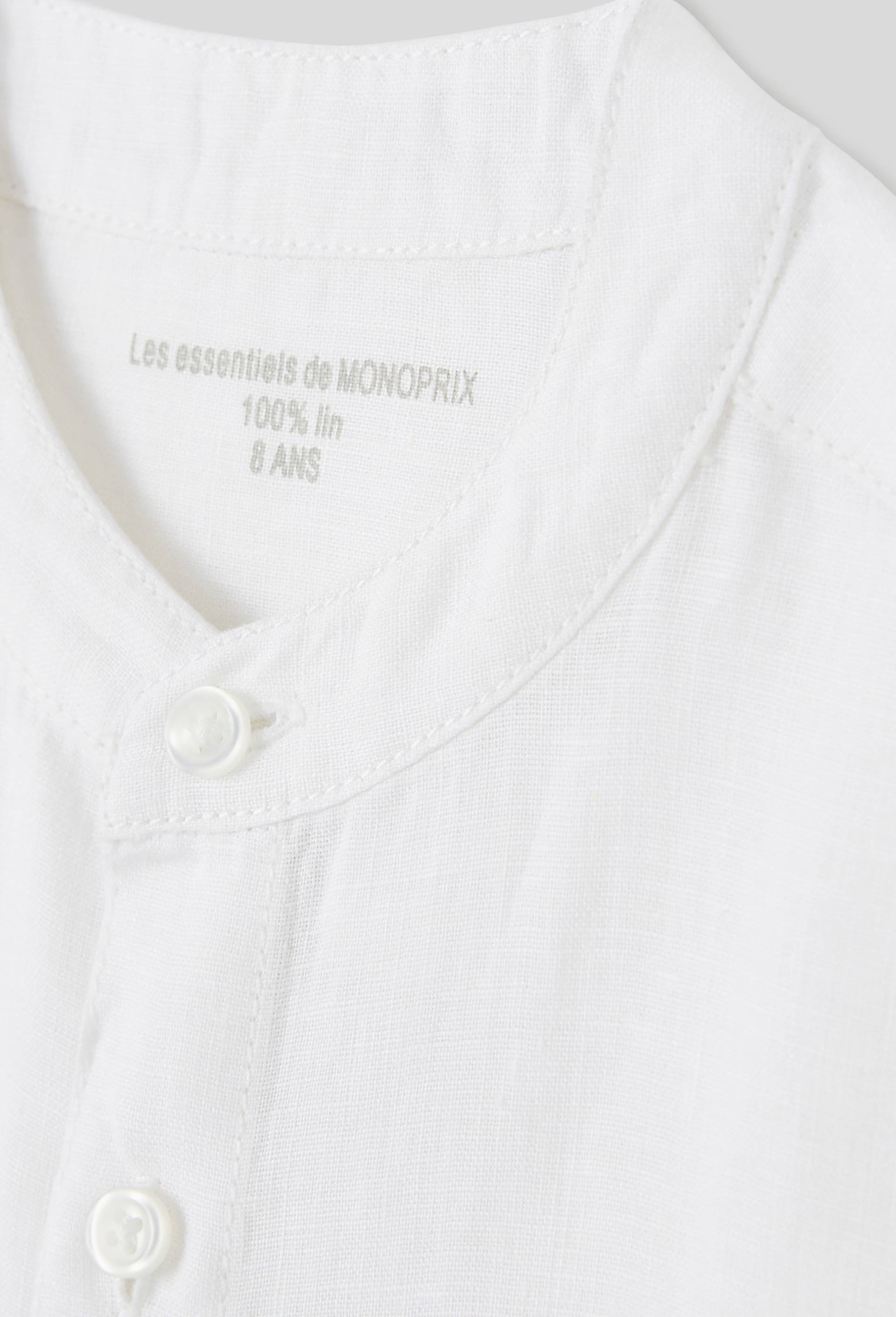 Chemise manches courtes col mao en lin, Ecru, large image number 2.0