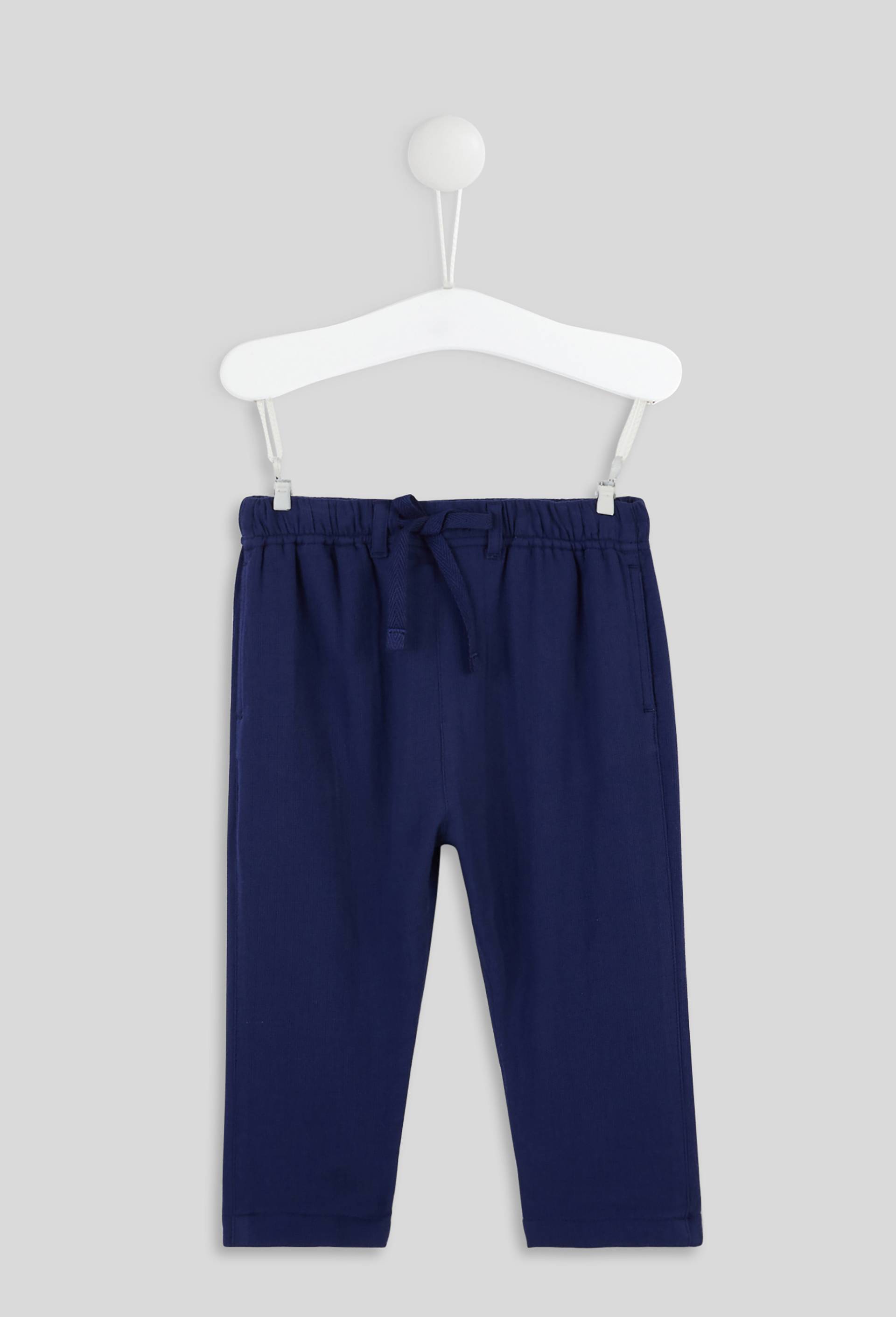 Pantalon taille élastique uni en gaze de coton BIO GOTS, Bleu, large image number 0
