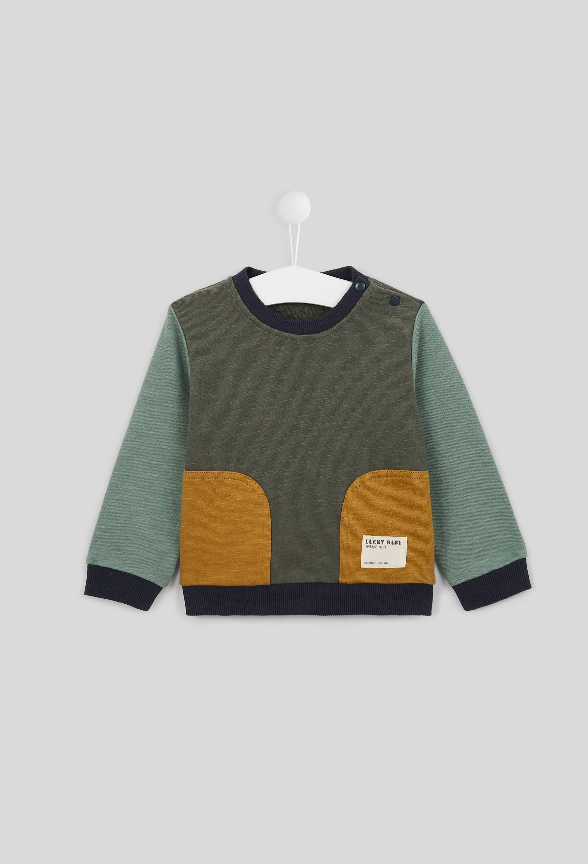 Sweat color block en coton BIO, Oeko-Tex, Vert foncé, large image number 0.0