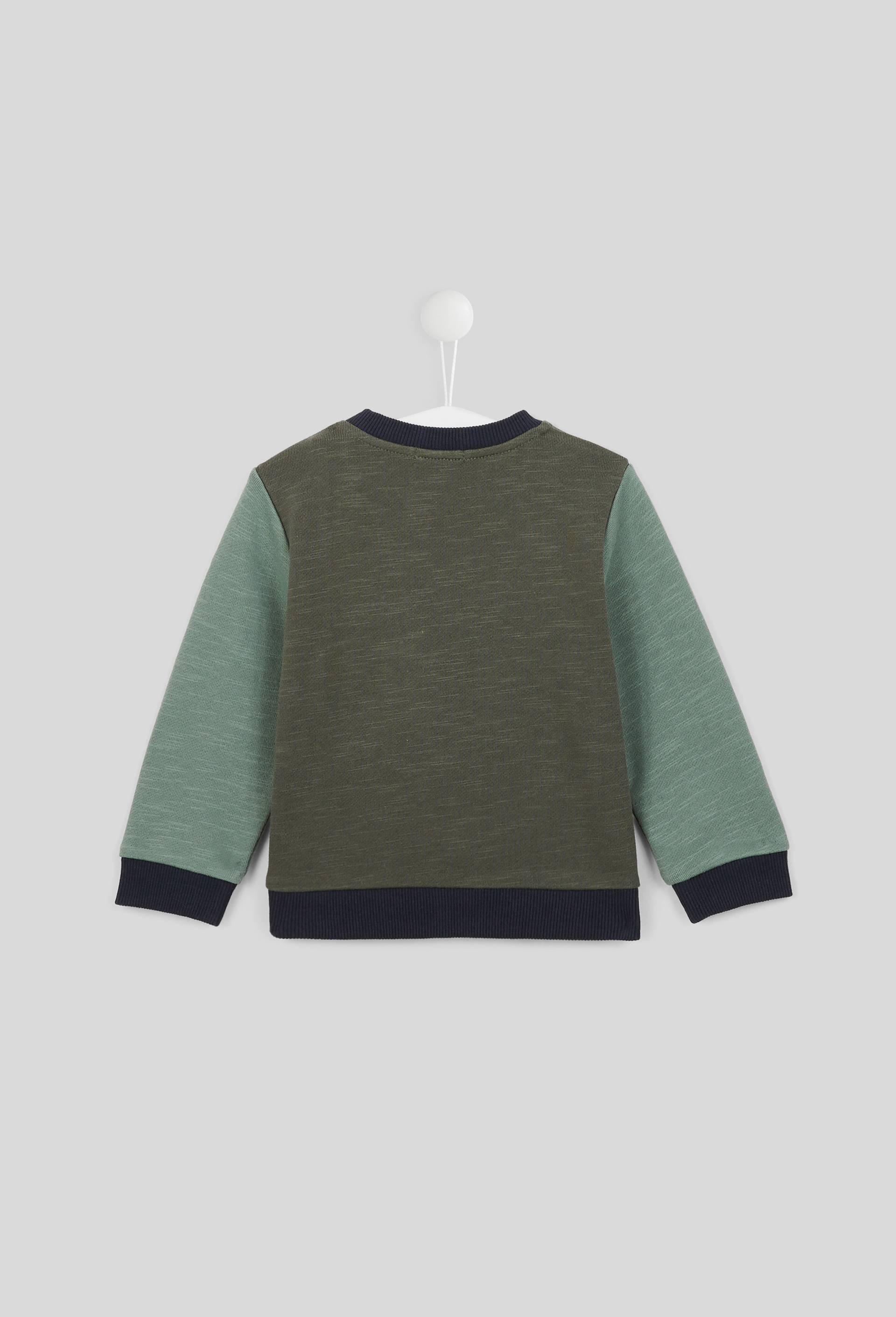 Sweat color block en coton BIO, Oeko-Tex, Vert foncé, large image number 1