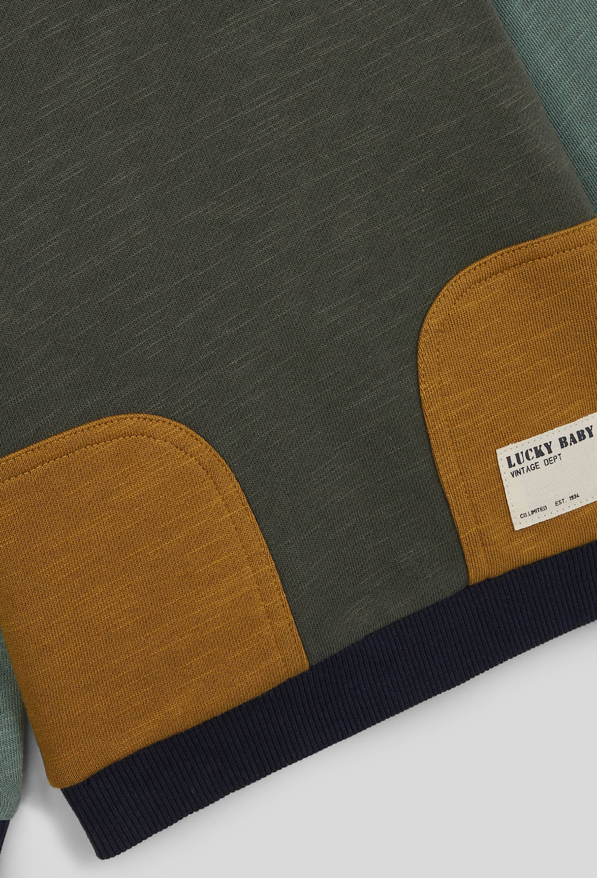 Sweat color block en coton BIO, Oeko-Tex, Vert foncé, large image number 2