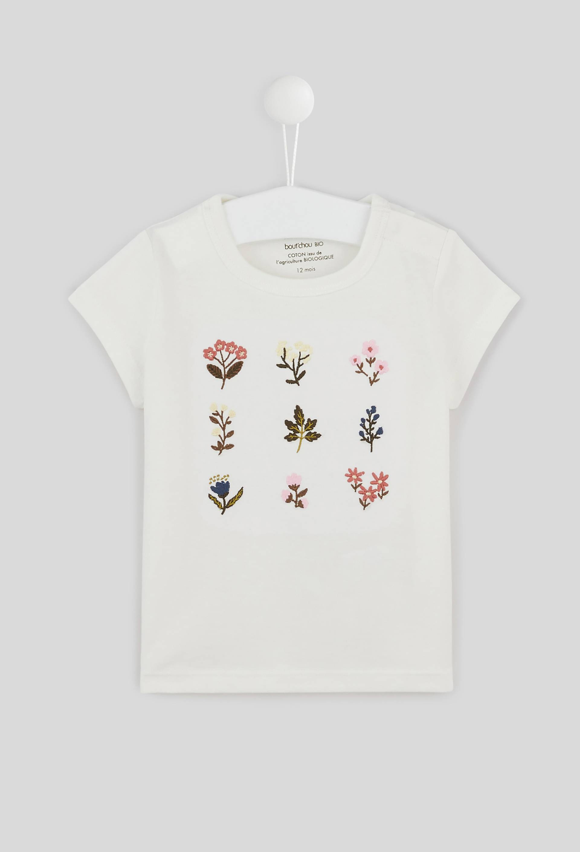 T.shirt manches courtes brodé en coton BIO, certifié Oeko-Tex, Ecru, large image number 0