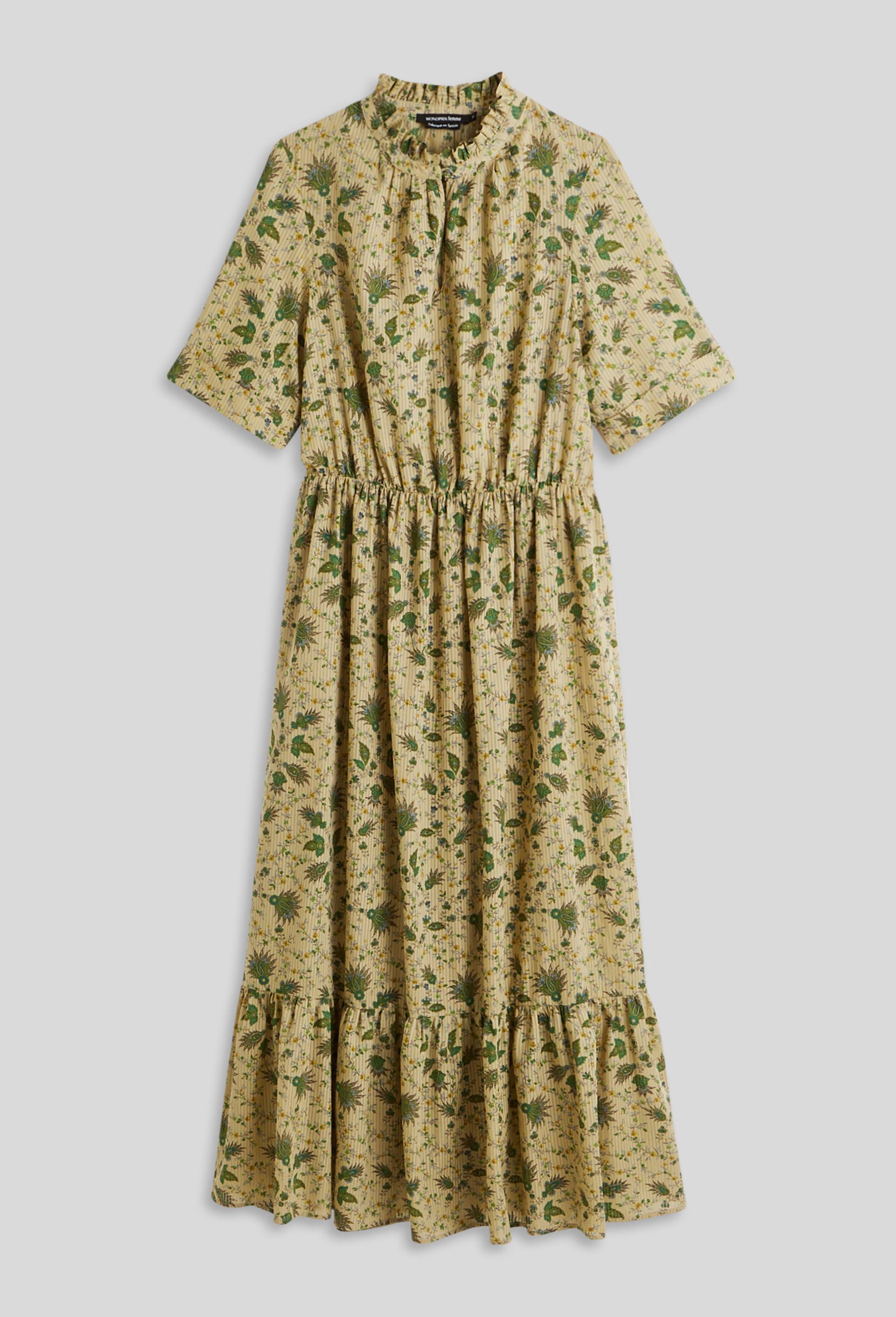 Robe cintrée imprimée col volanté, Beige clair, large image number 2