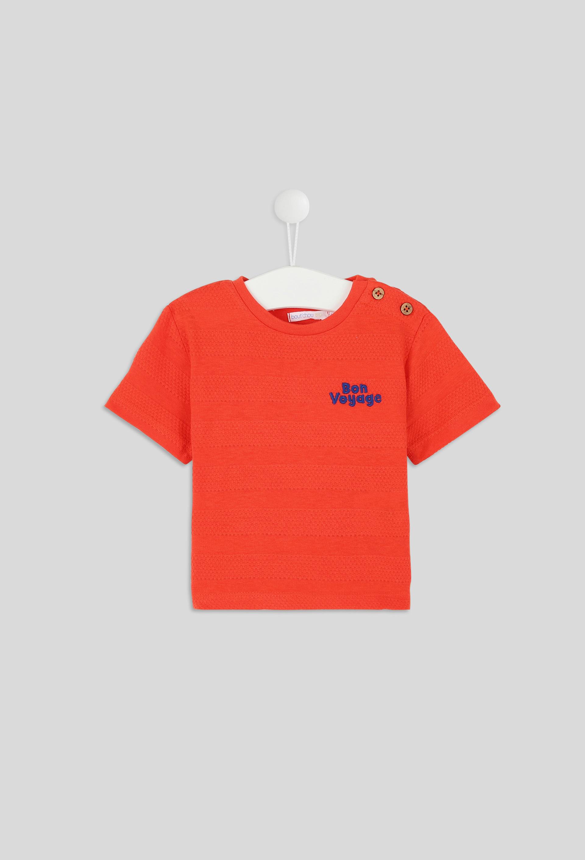T.shirt texturé et brodé en coton BIO, Oeko-Tex, Rouge, large image number 0.0