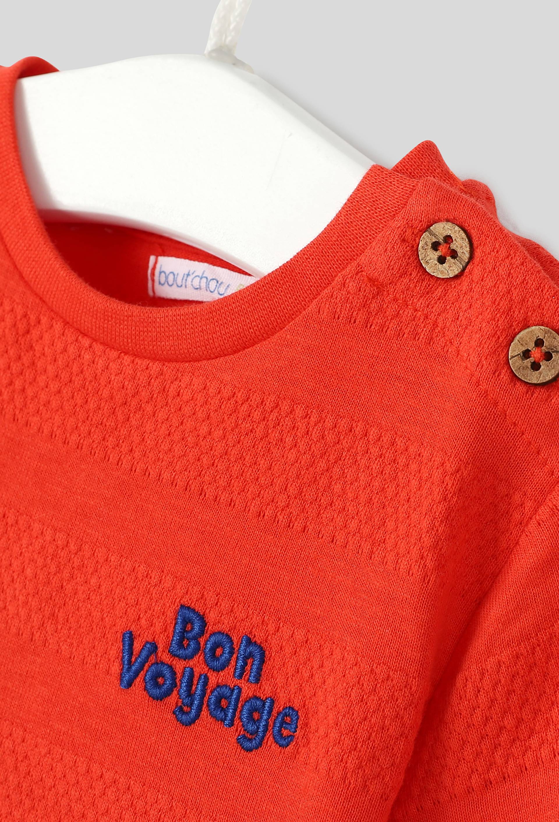 T.shirt texturé et brodé en coton BIO, Oeko-Tex, Rouge, large image number 2.0