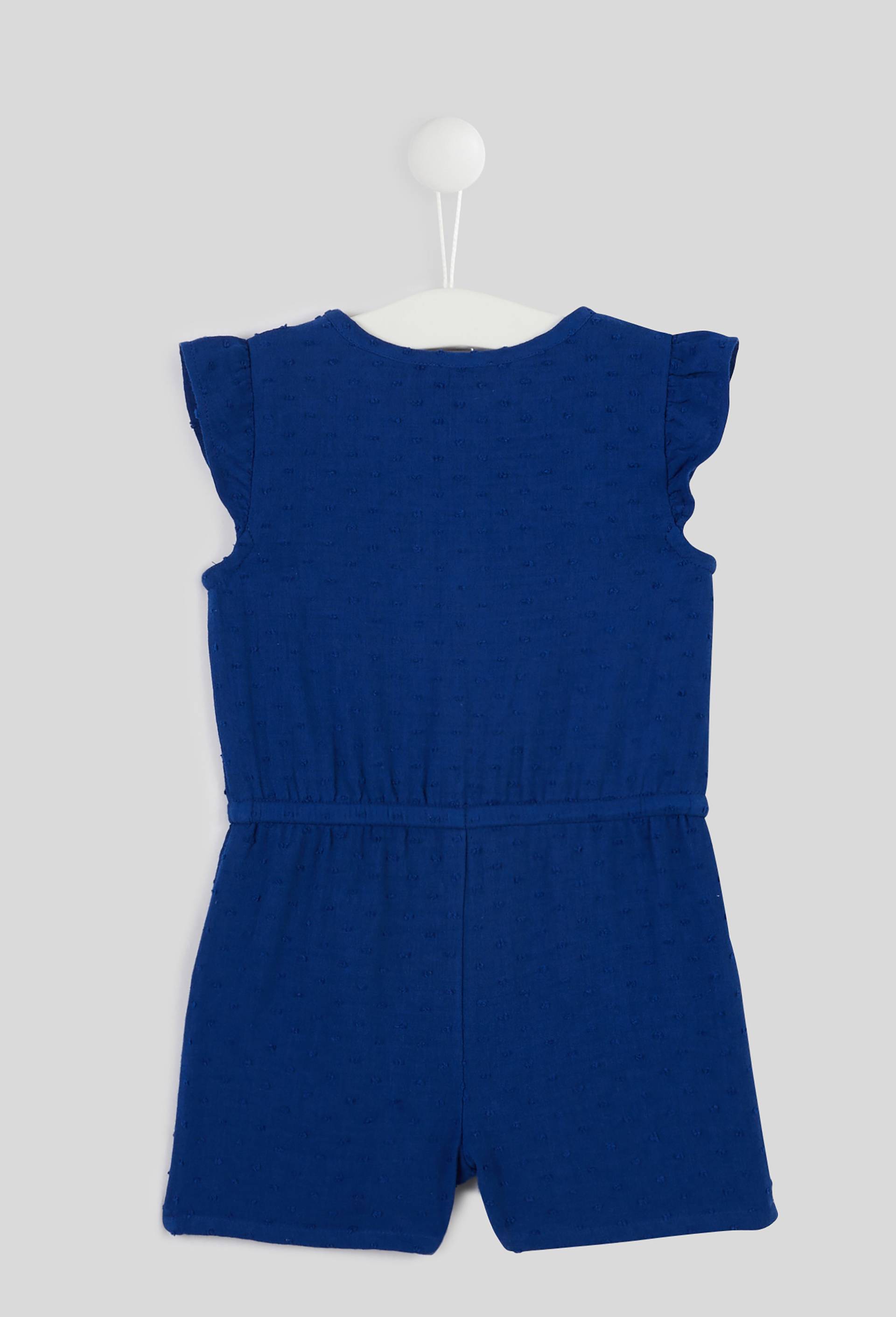 Salopette courte en plumetis et coton BIO et OEKOTEX, BLEU, large image number 1