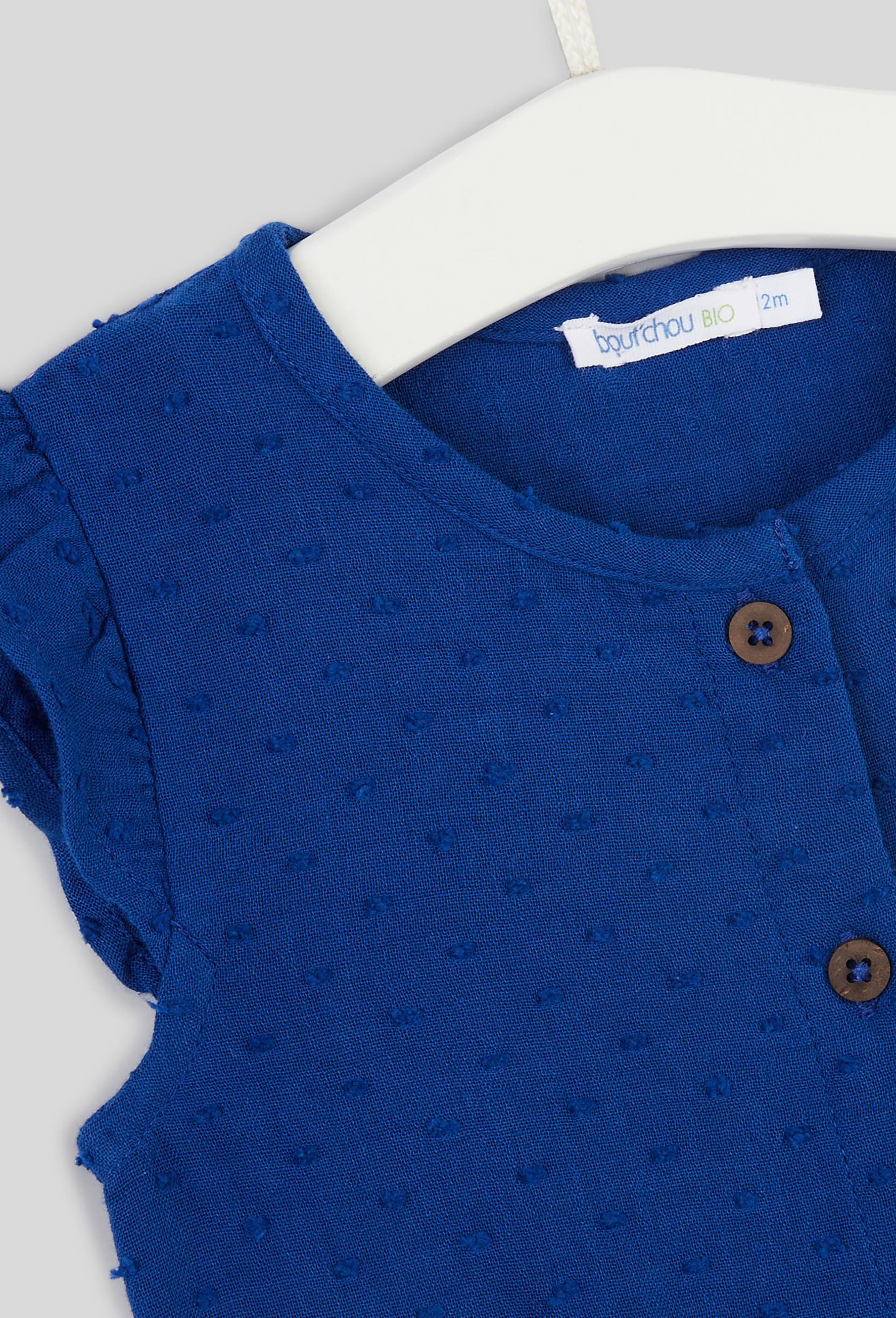 Salopette courte en plumetis et coton BIO et OEKOTEX, BLEU, large image number 2