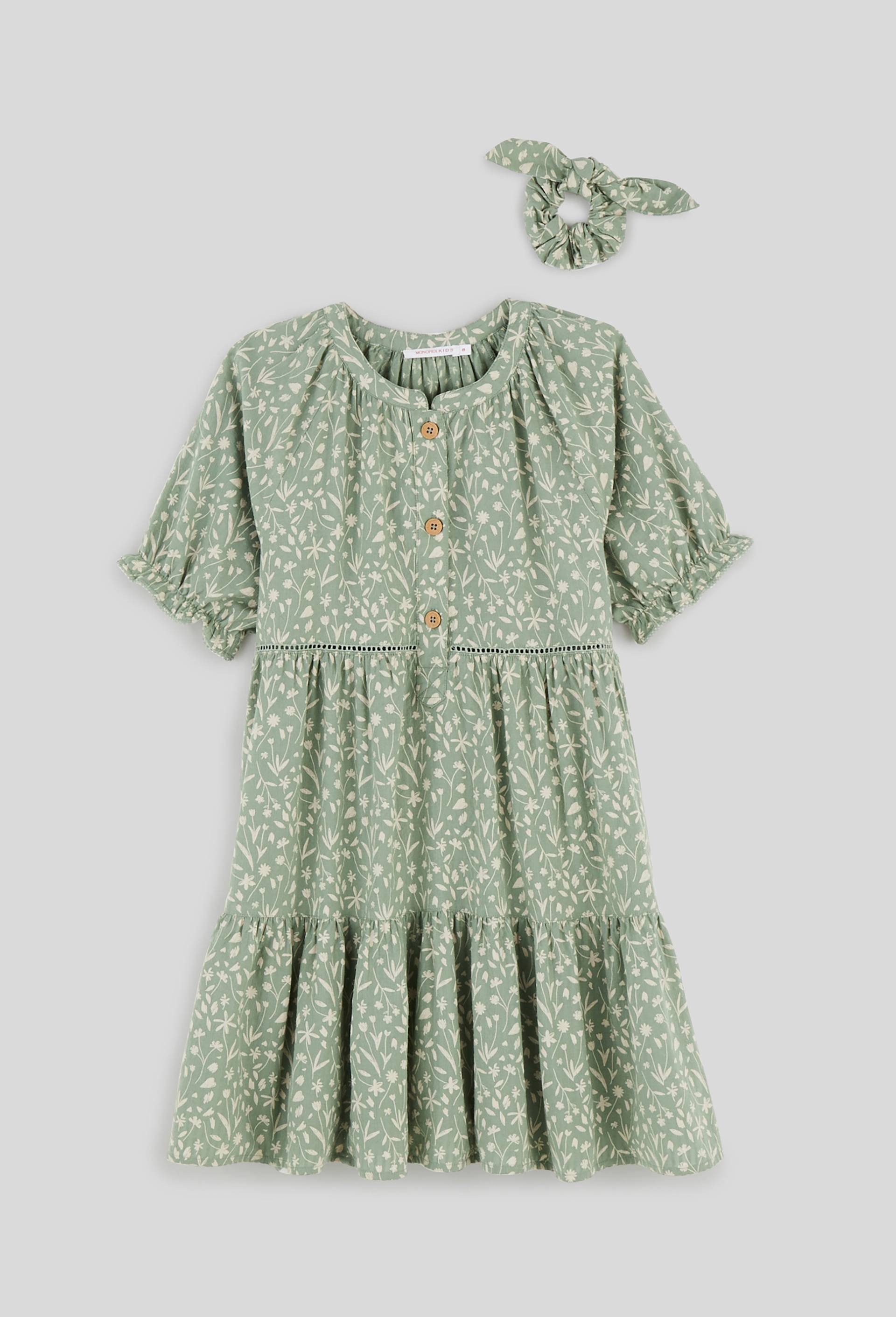 Robe imprimée en coton, Oeko-Tex, Vert, large image number 0.0
