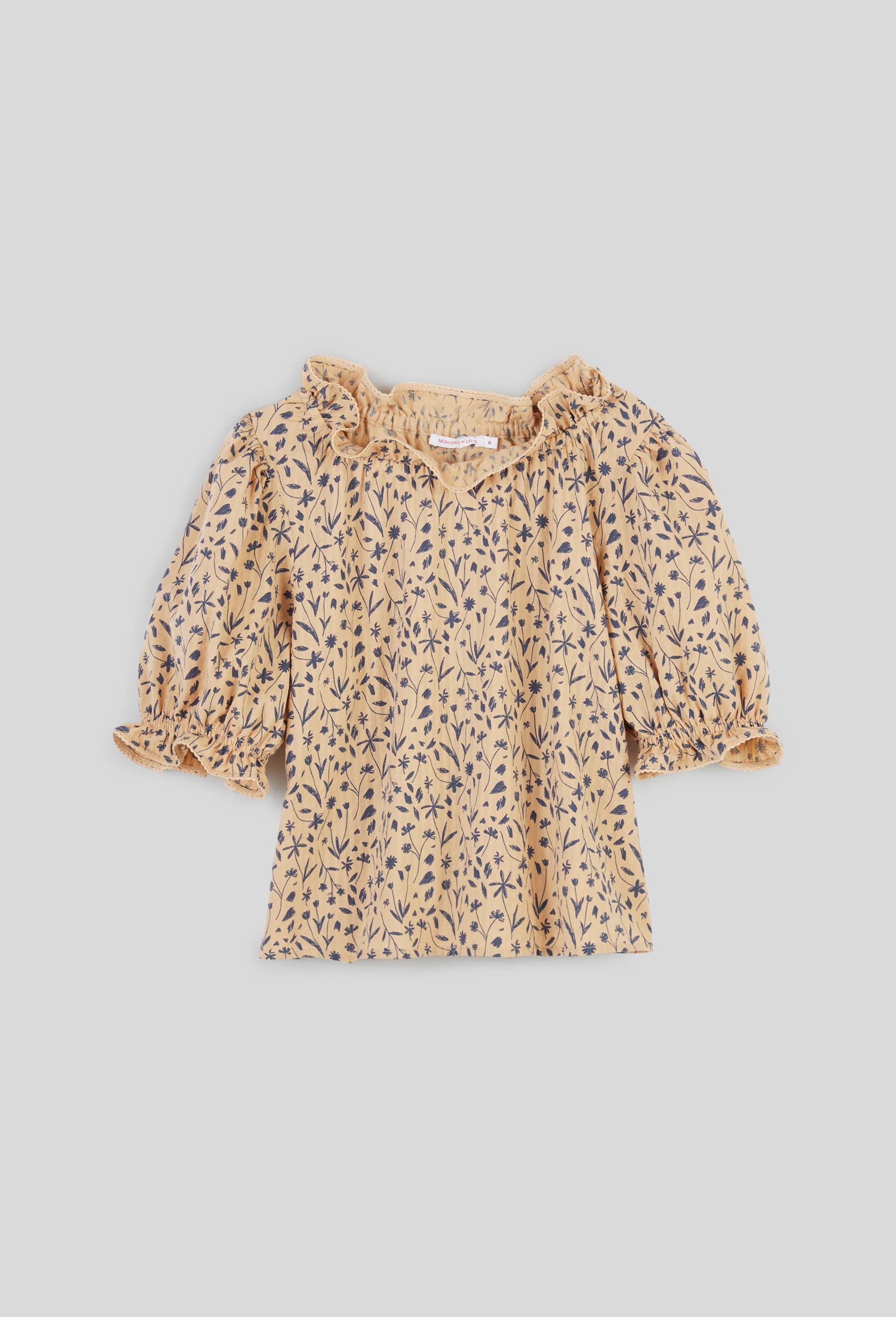 Blouse en coton imprimé, Oeko-Tex, Beige clair, large image number 1