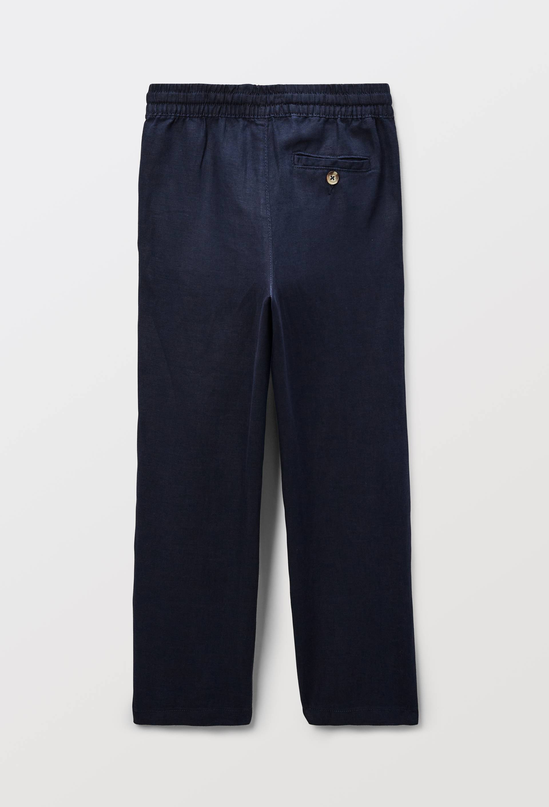 Pantalon droit uni en 100% lin, Bleu fonc&eacute;, large image number 2