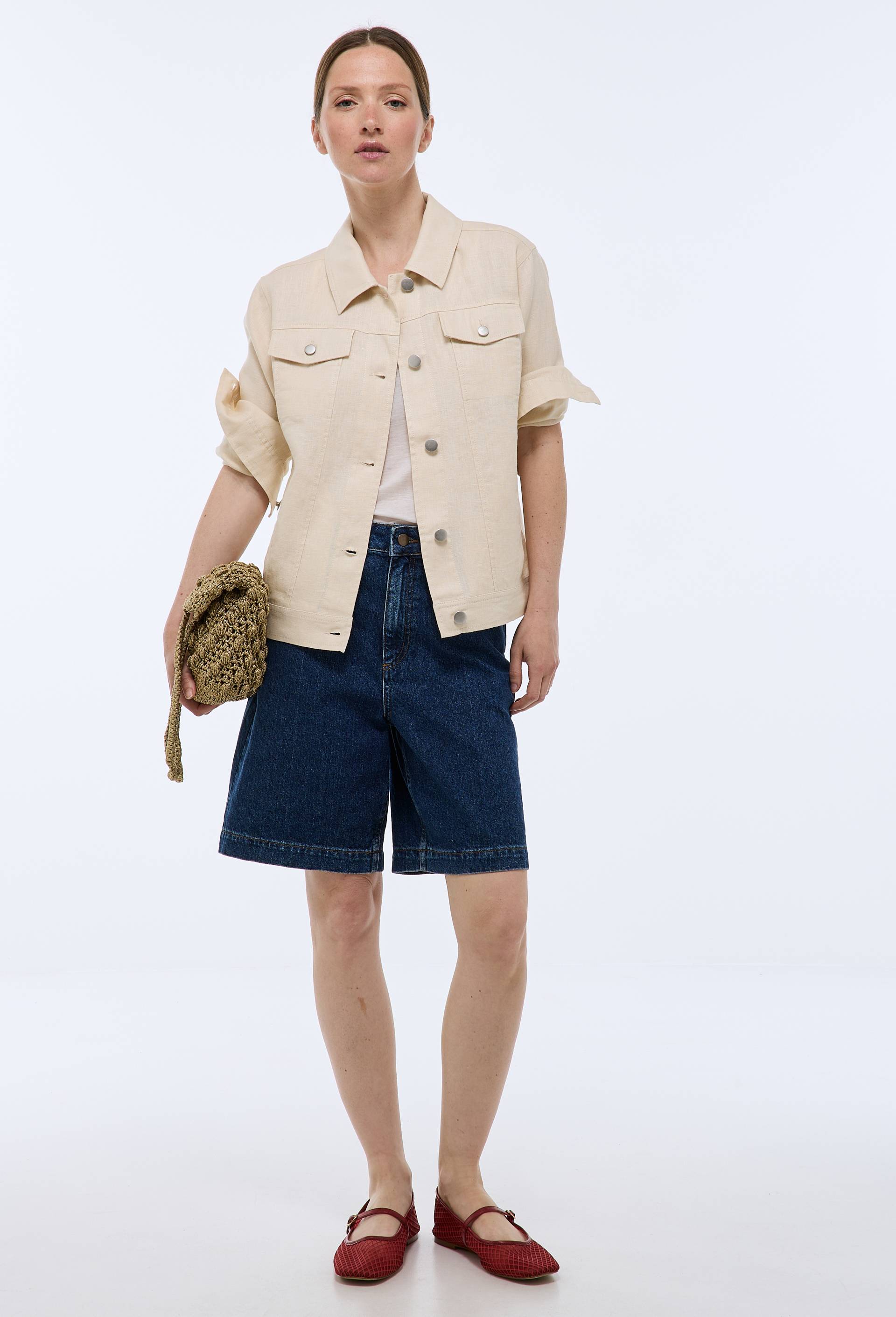 Veste courte en lin, Beige clair, swatch image