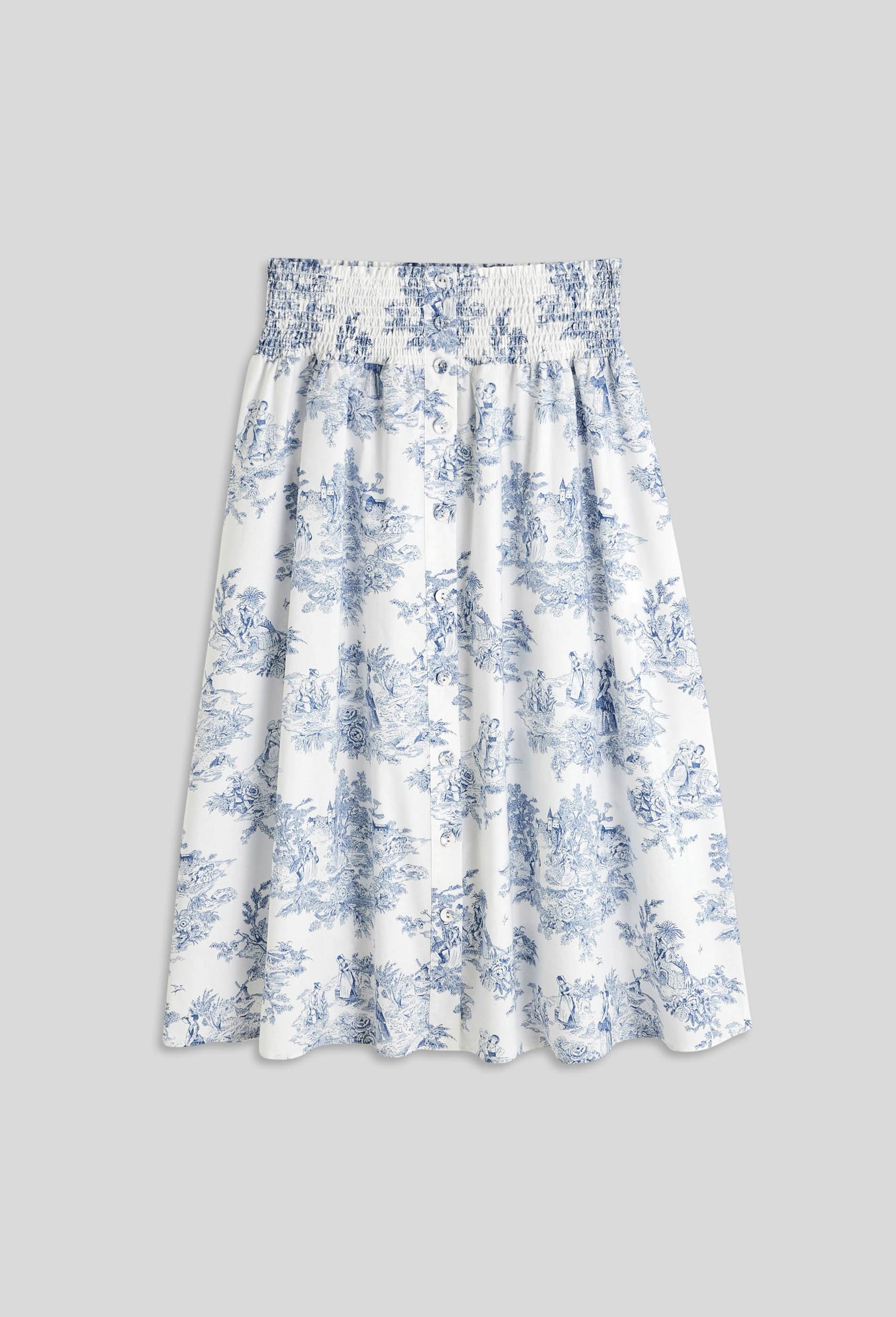 Jupe midi taille smockée en coton BIO, Blanc, large image number 2