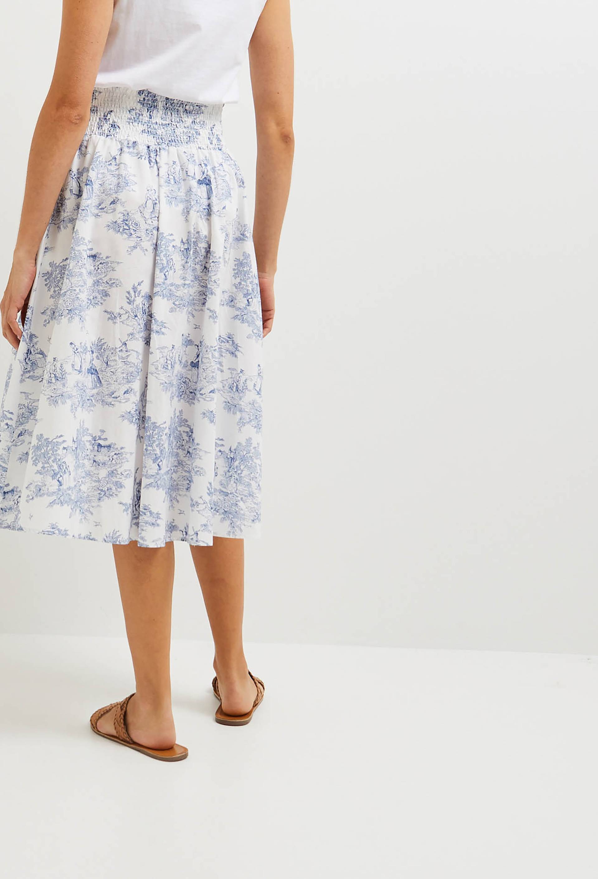 Jupe midi taille smockée en coton BIO, Blanc, large image number 3.0