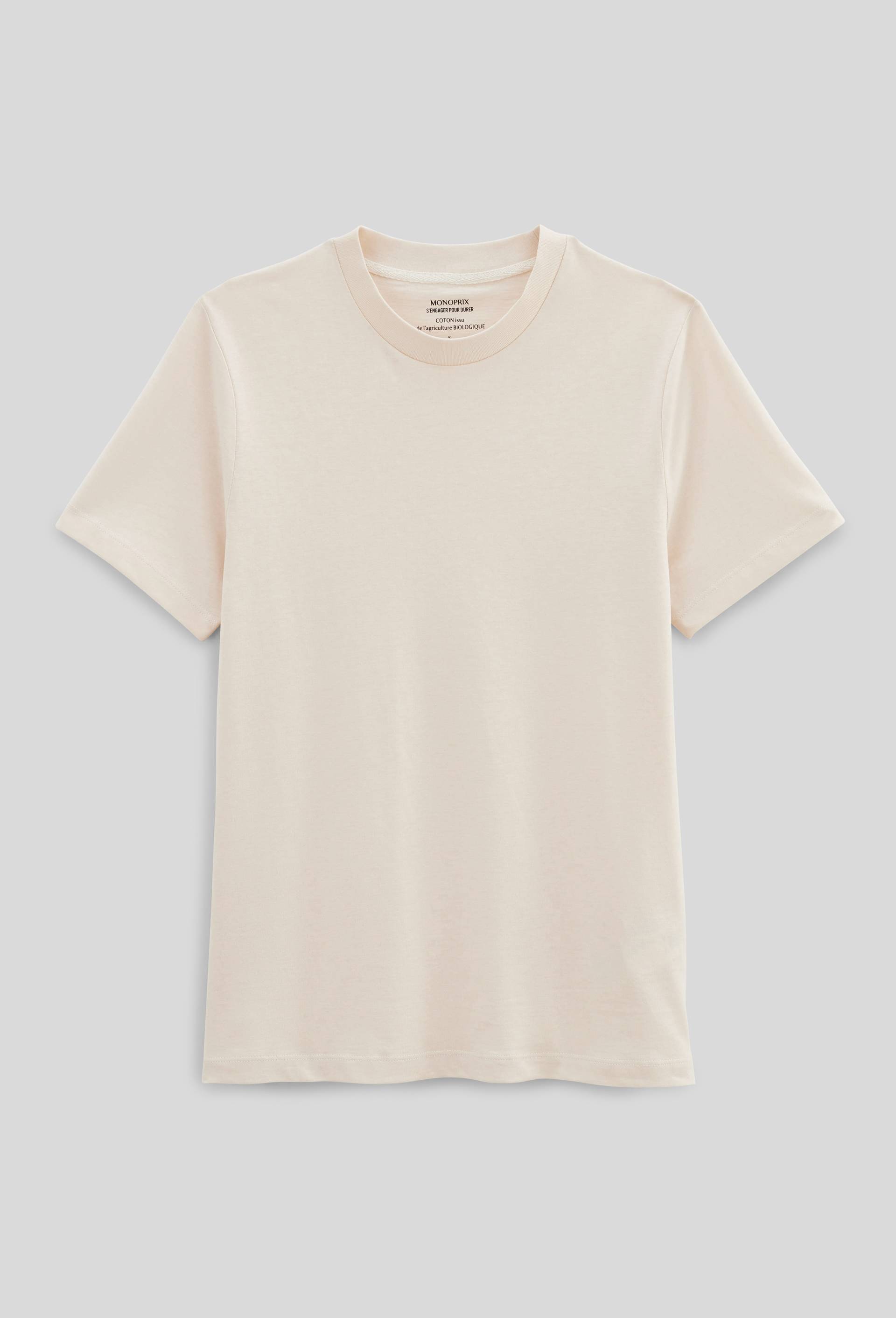 T-shirt manches courtes uni en coton BIO GOTS, Beige clair, large image number 2