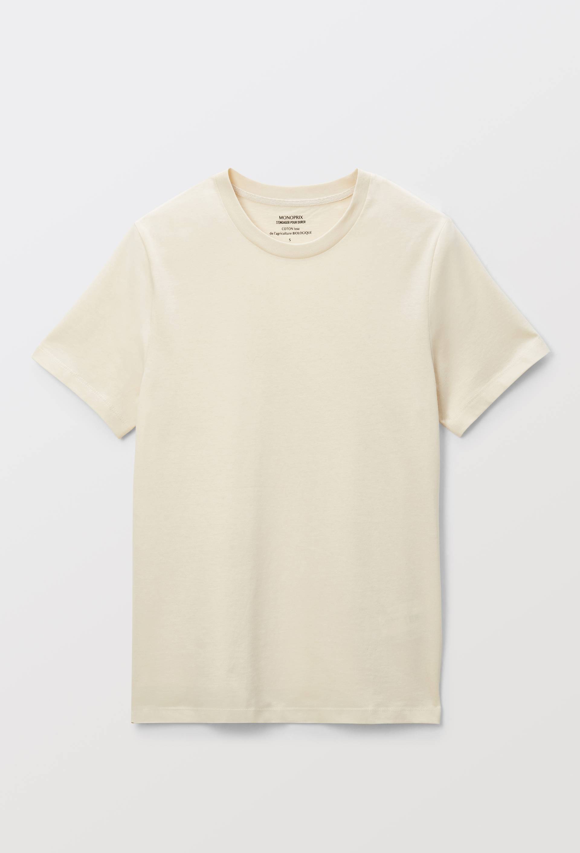T-shirt manches courtes uni en coton BIO GOTS, Beige clair, large image number 2.0