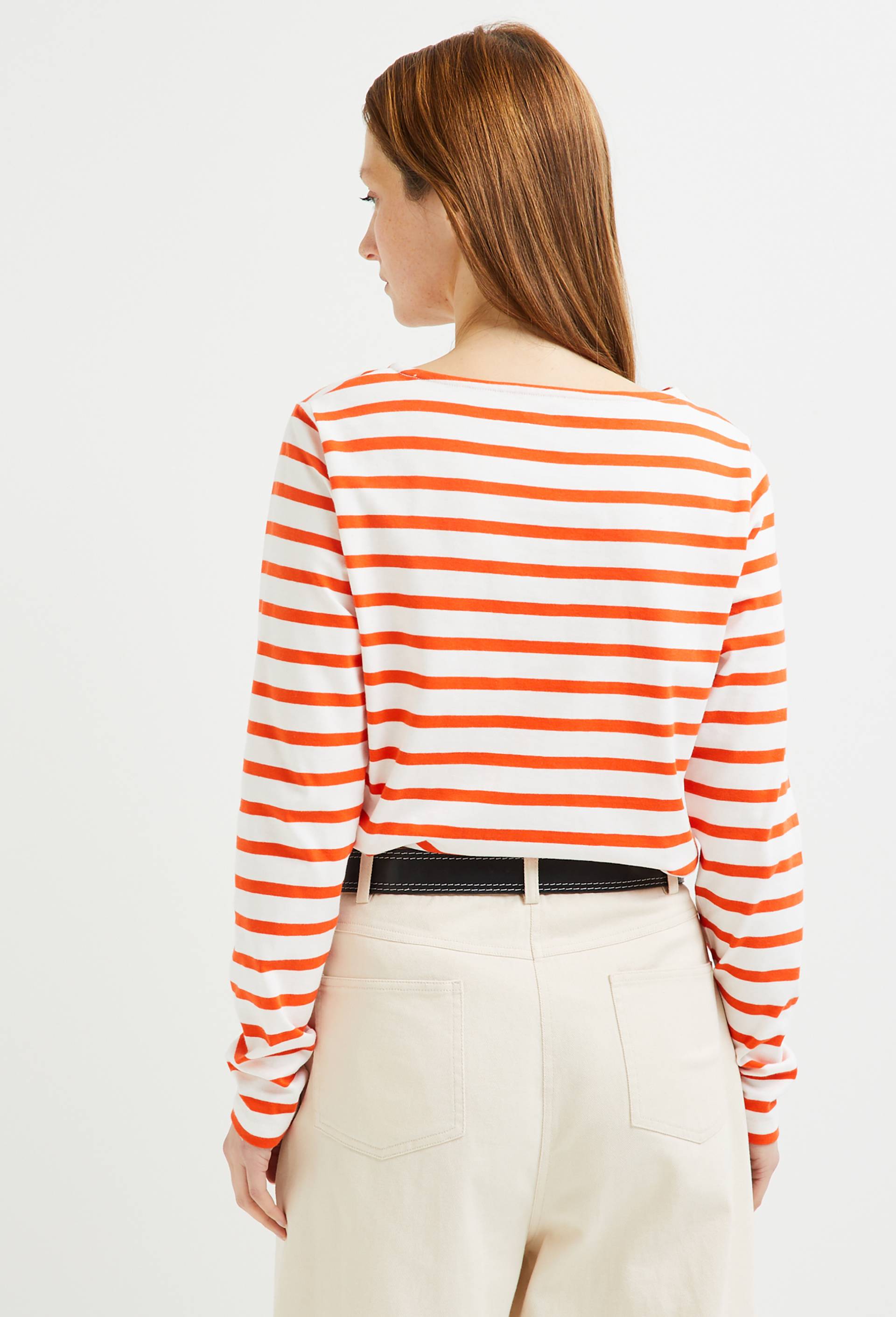 T-shirt manches longues rayé en coton BIO, Orange, large image number 1.0