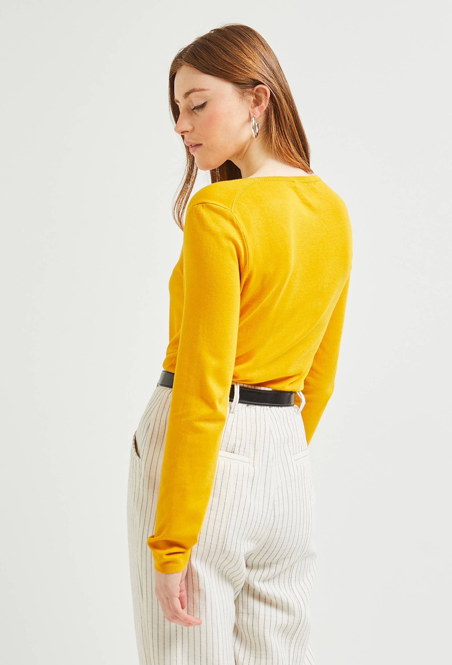 Pull col V uni, Jaune, large image number 1.0