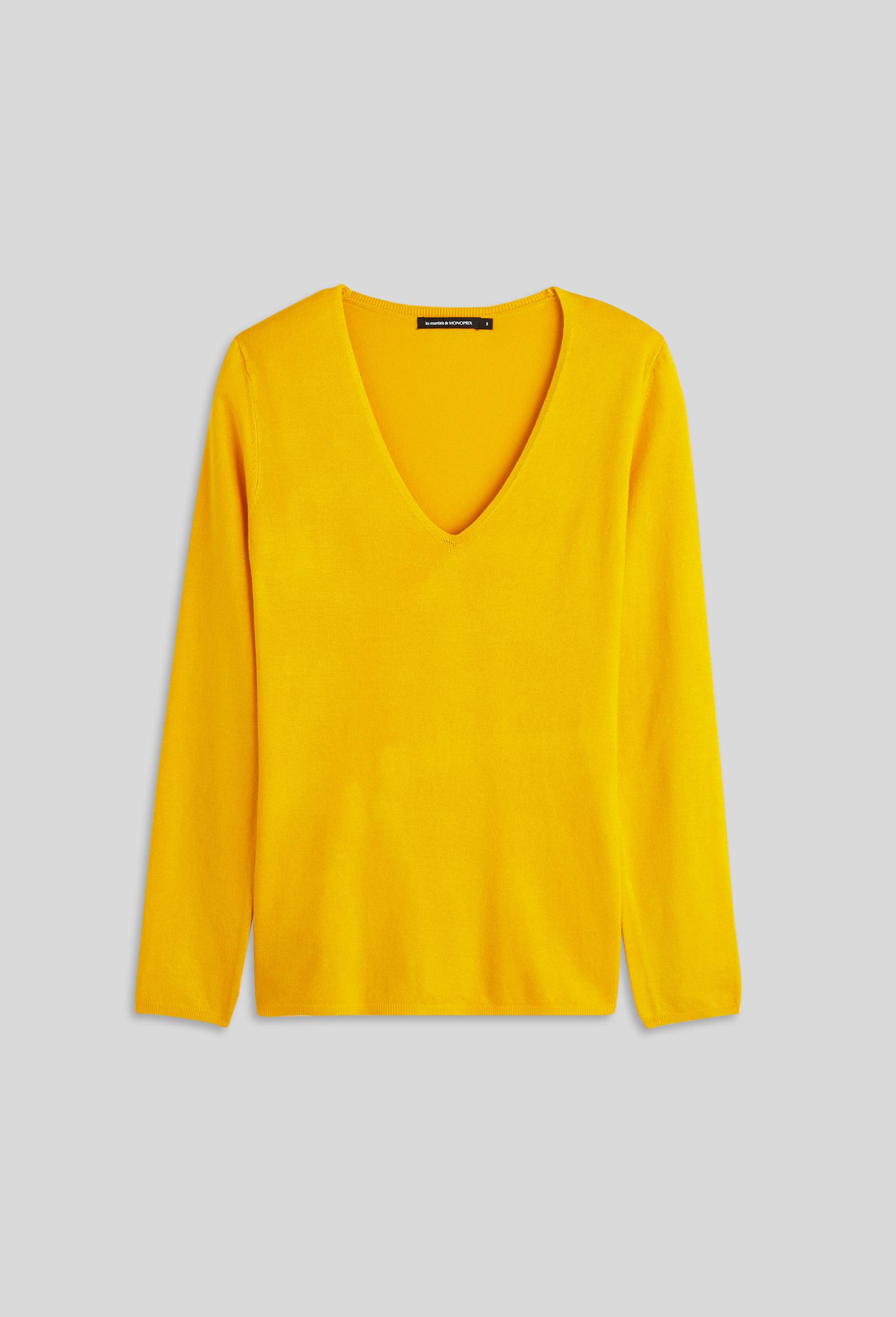 Pull col V uni, Jaune, large image number 2.0