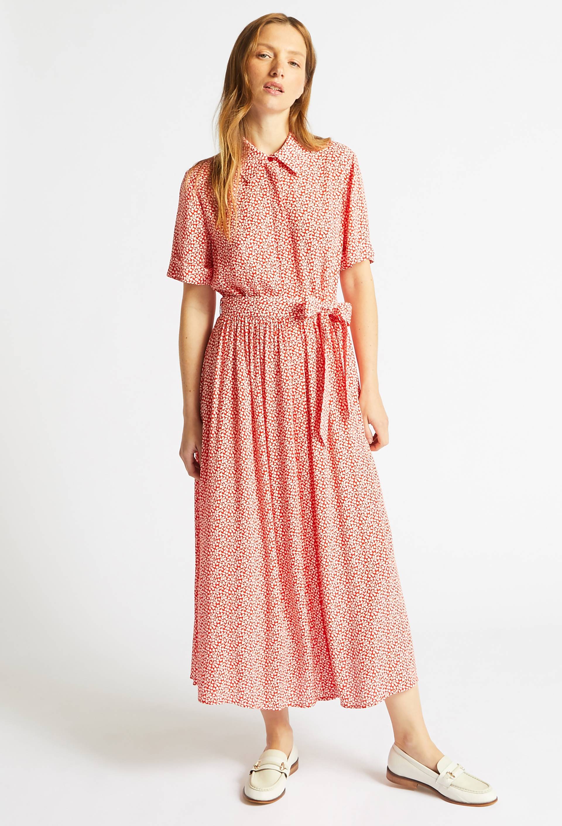 Robe chemise midi imprimée, ECO VERO, Orange, large image number 0.0