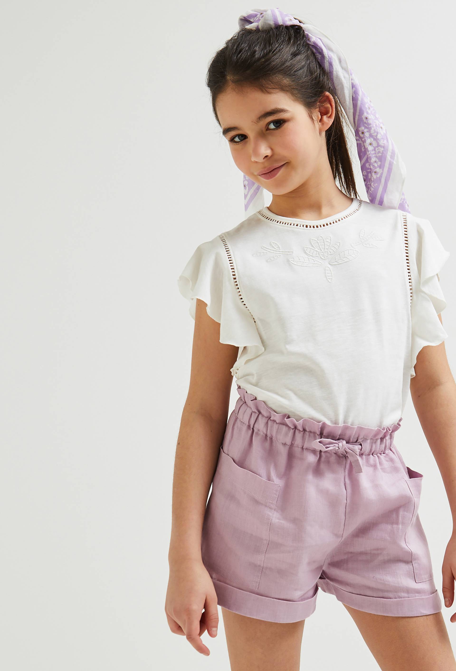 Short uni en lin, Violet clair, large image number 0