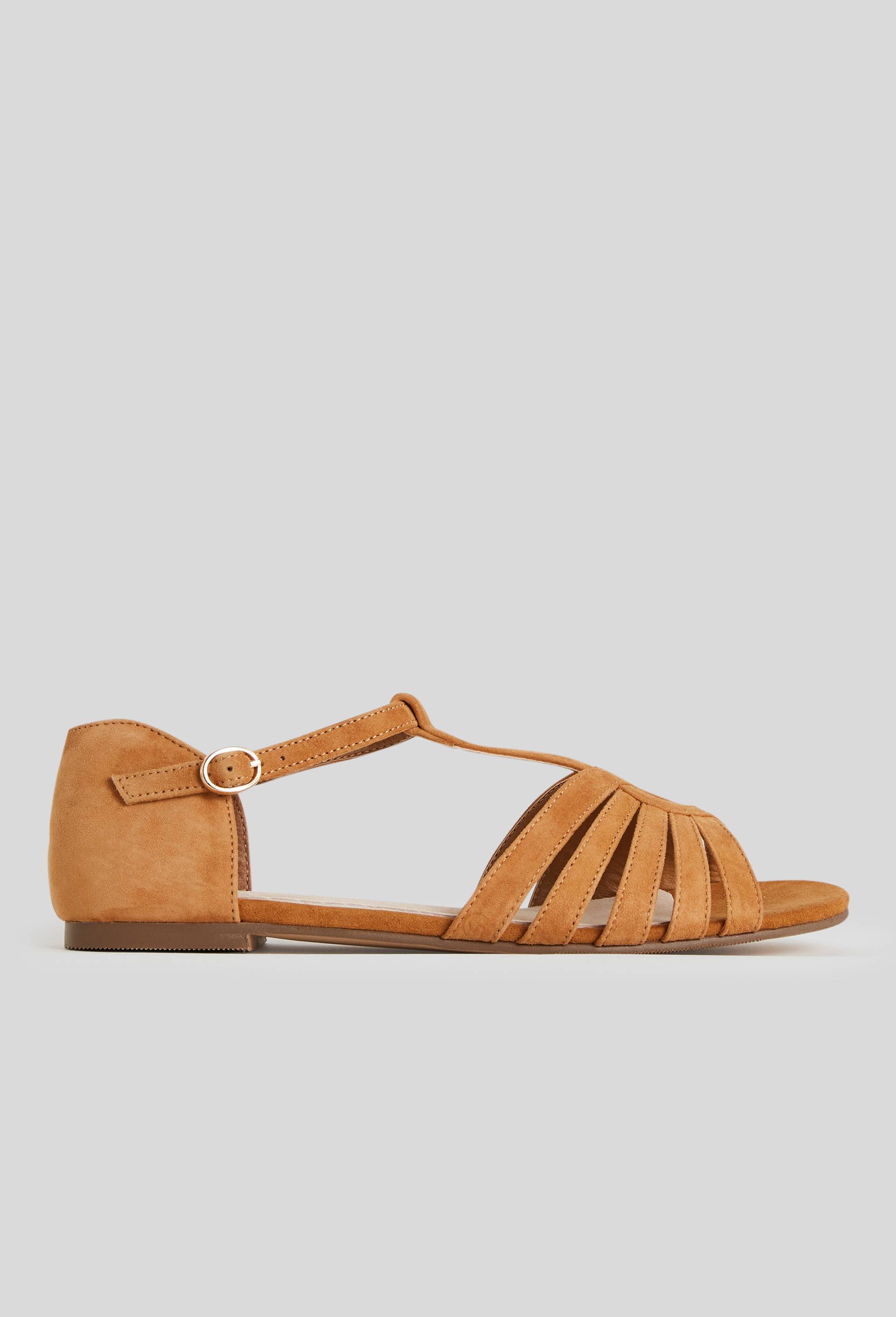 Sandales plates, croûte de cuir responsable, Beige, large image number 0