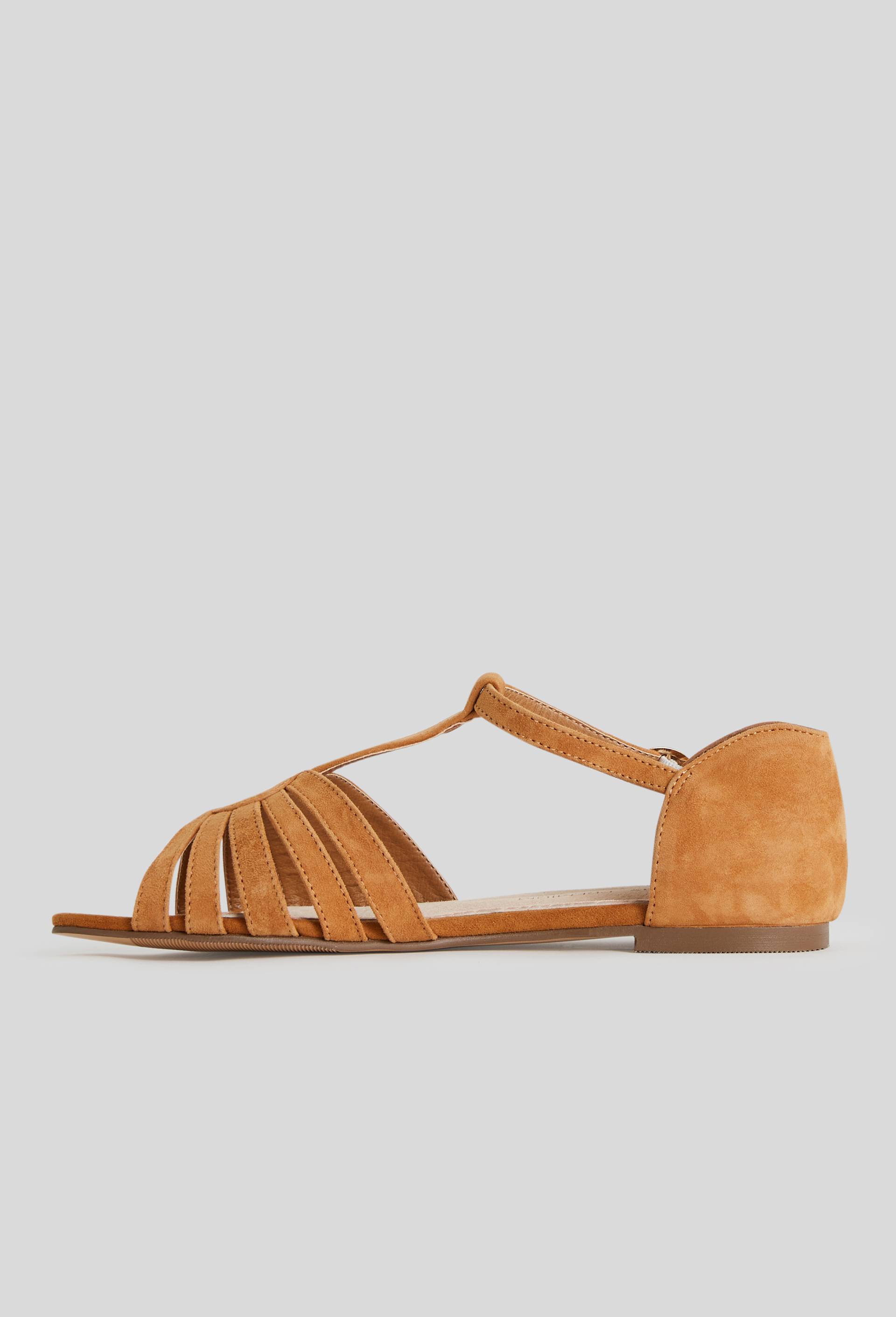 Sandales plates, croûte de cuir responsable, Beige, large image number 1.0