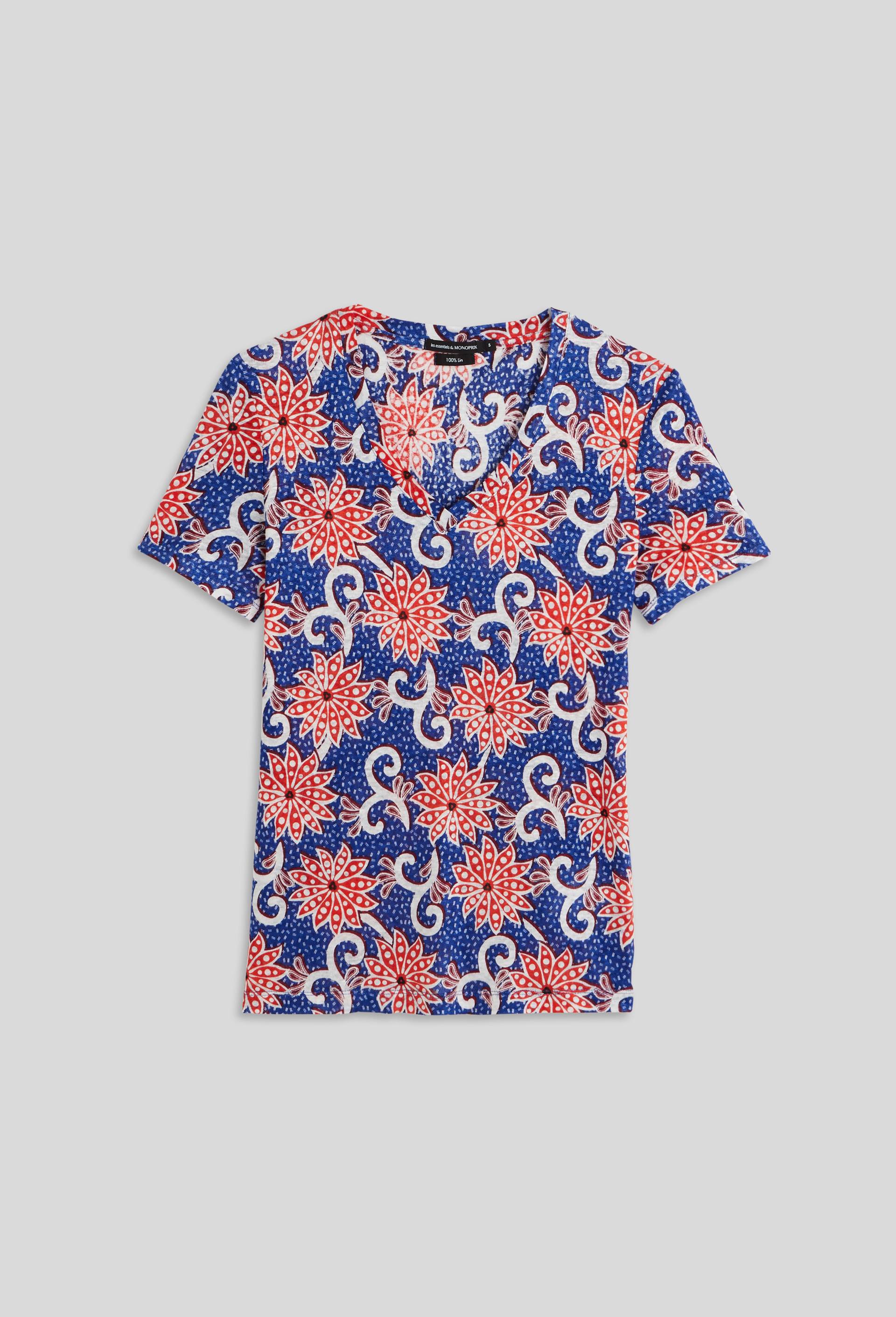 T.shirt imprimé, en lin European Flax, Oeko-Tex, BLEU, large image number 2