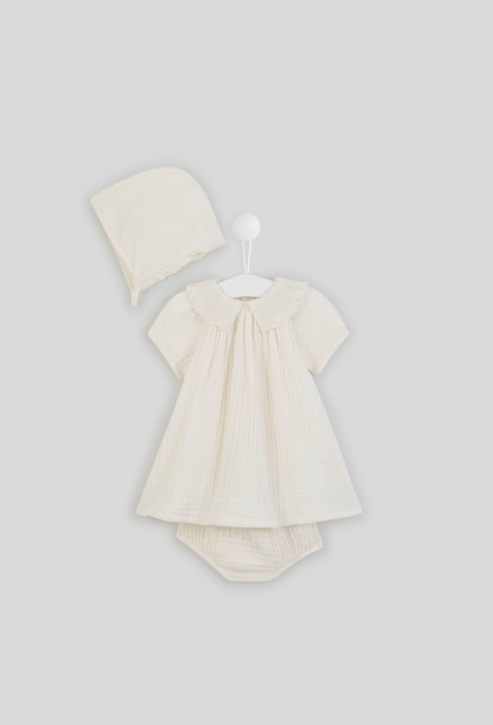 Robe à col brodé en coton BIO, Oeko-Tex, Ecru, large image number 0