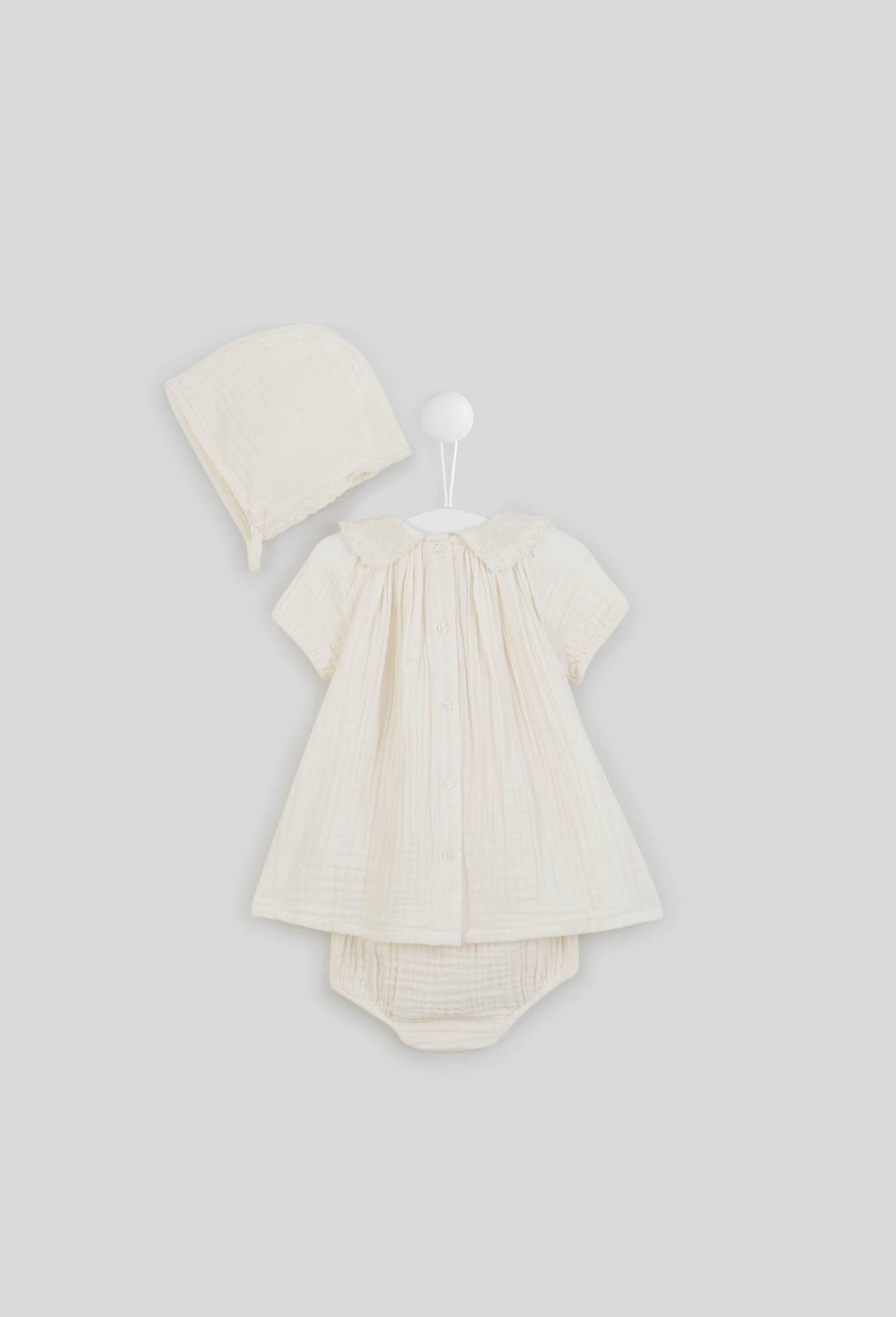 Robe à col brodé en coton BIO, Oeko-Tex, Ecru, large image number 1.0