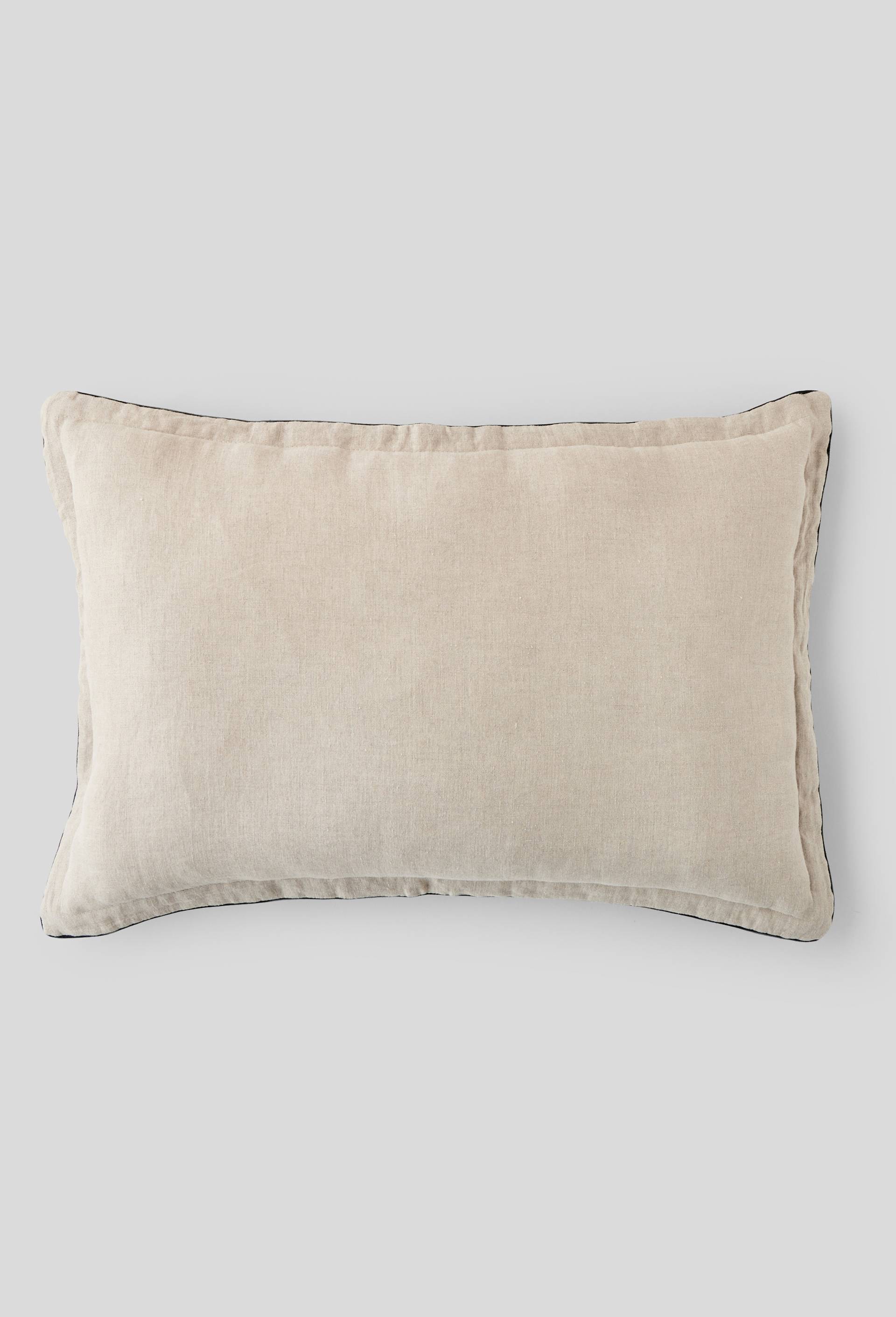 Housse coussin, piping noir, 40x60cm, lin, Beige clair, large image number 0