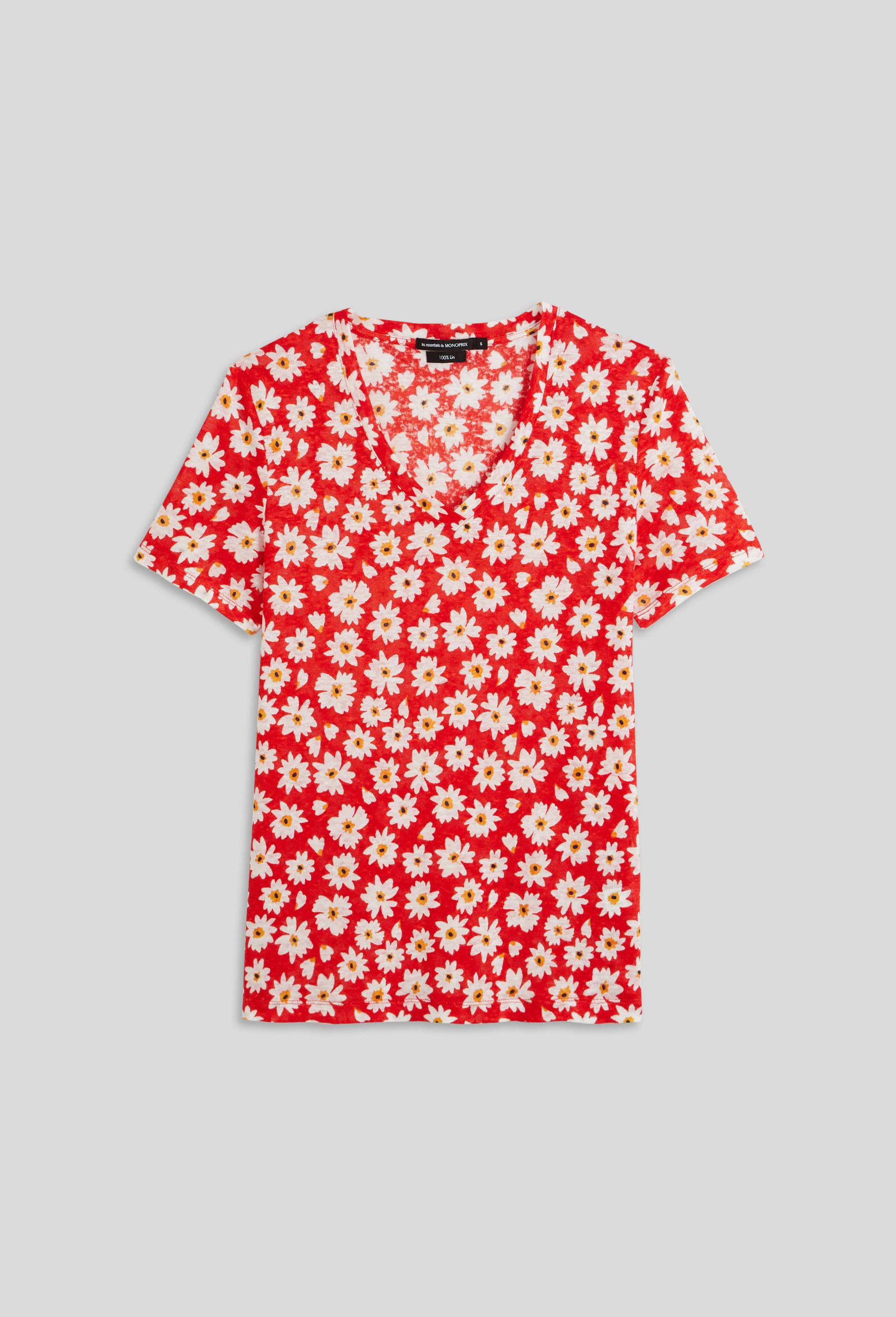T.shirt imprimé, en lin European Flax, Oeko-Tex, Rouge, large image number 2.0