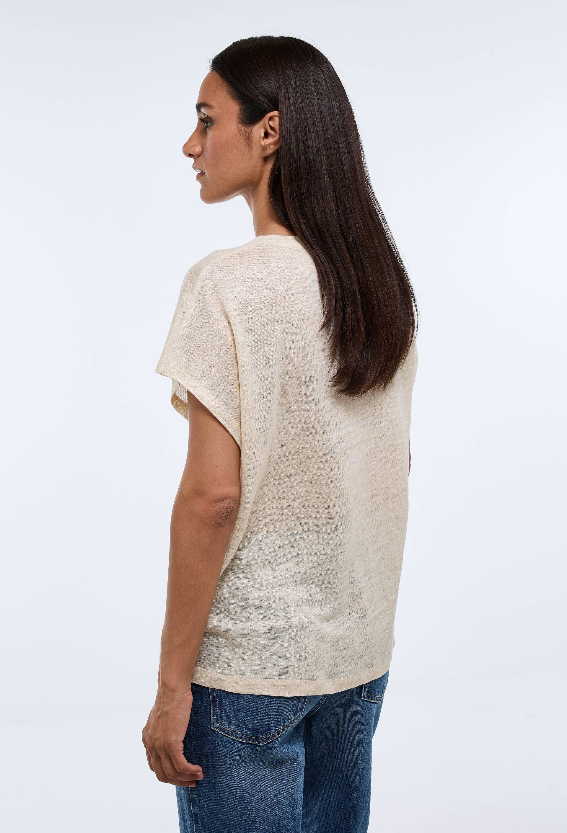 T-shirt manches courtes m&eacute;tallis&eacute; en lin, Beige clair, large image number 1.0