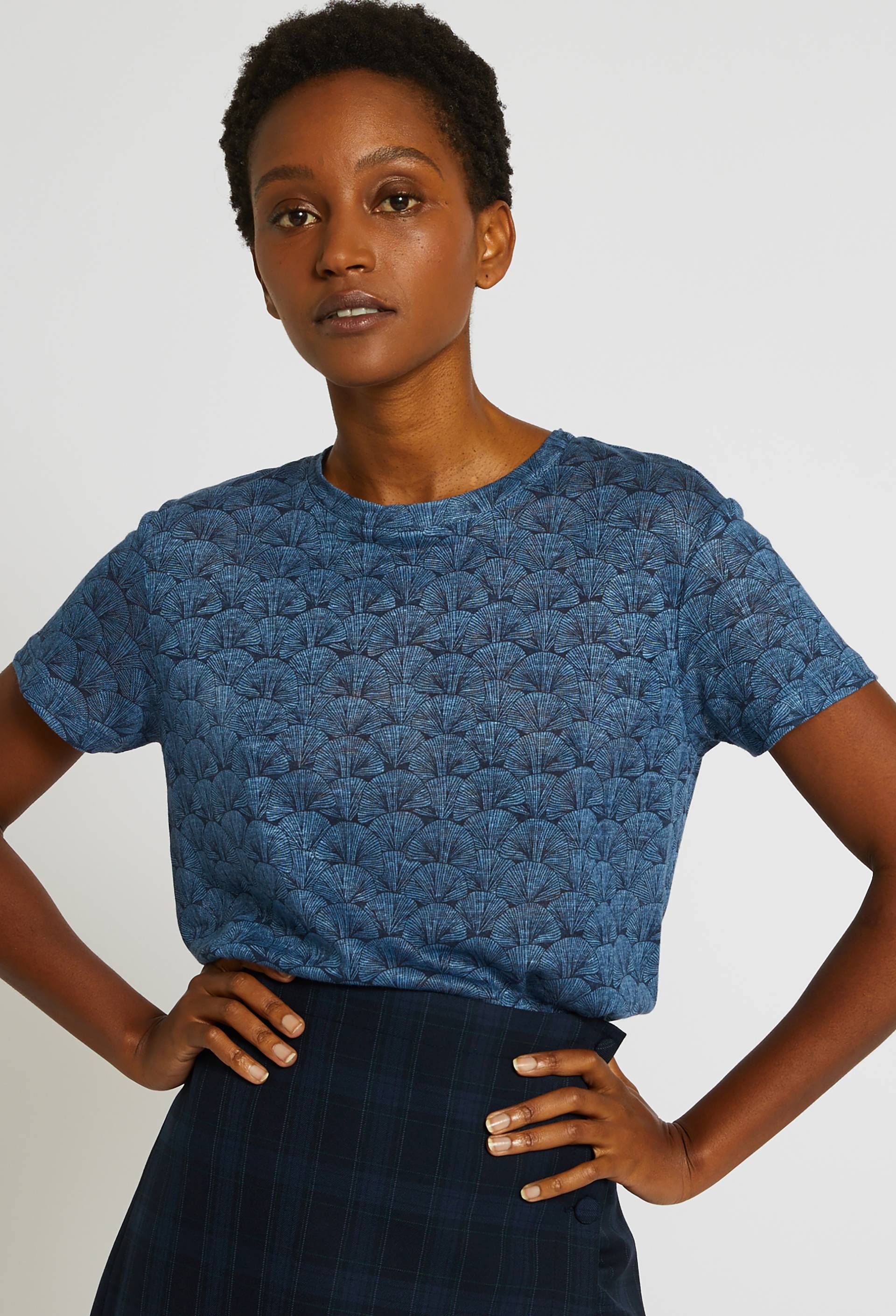 T.shirt imprimé, en lin European Flax, Oeko-Tex, Bleu foncé, large image number 0.0