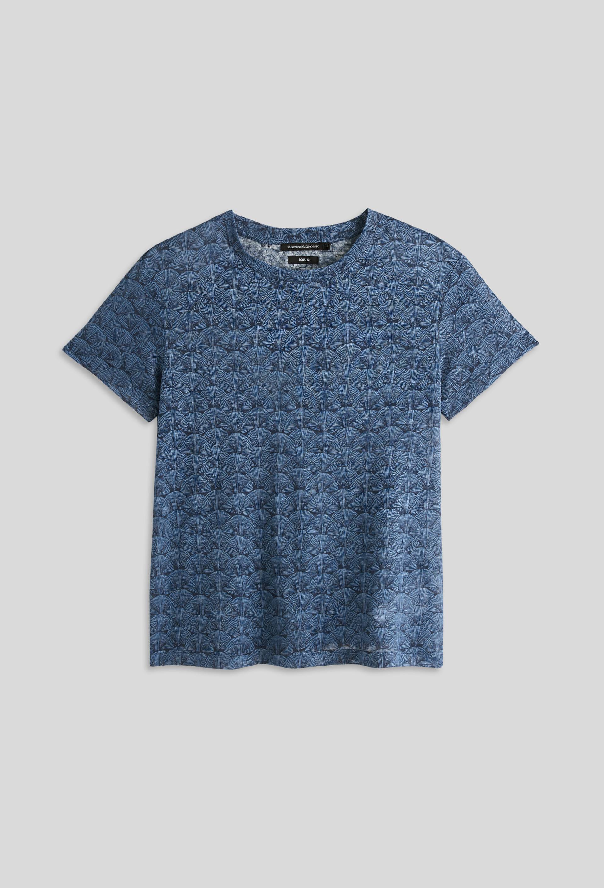 T.shirt imprimé, en lin European Flax, Oeko-Tex, Bleu foncé, large image number 2