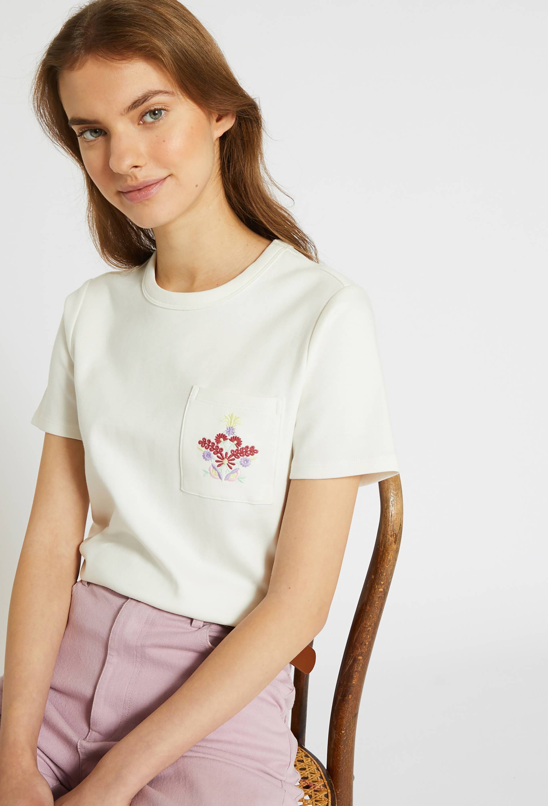 T.shirt brodé, en coton BIO, Ecru, large image number 0.0