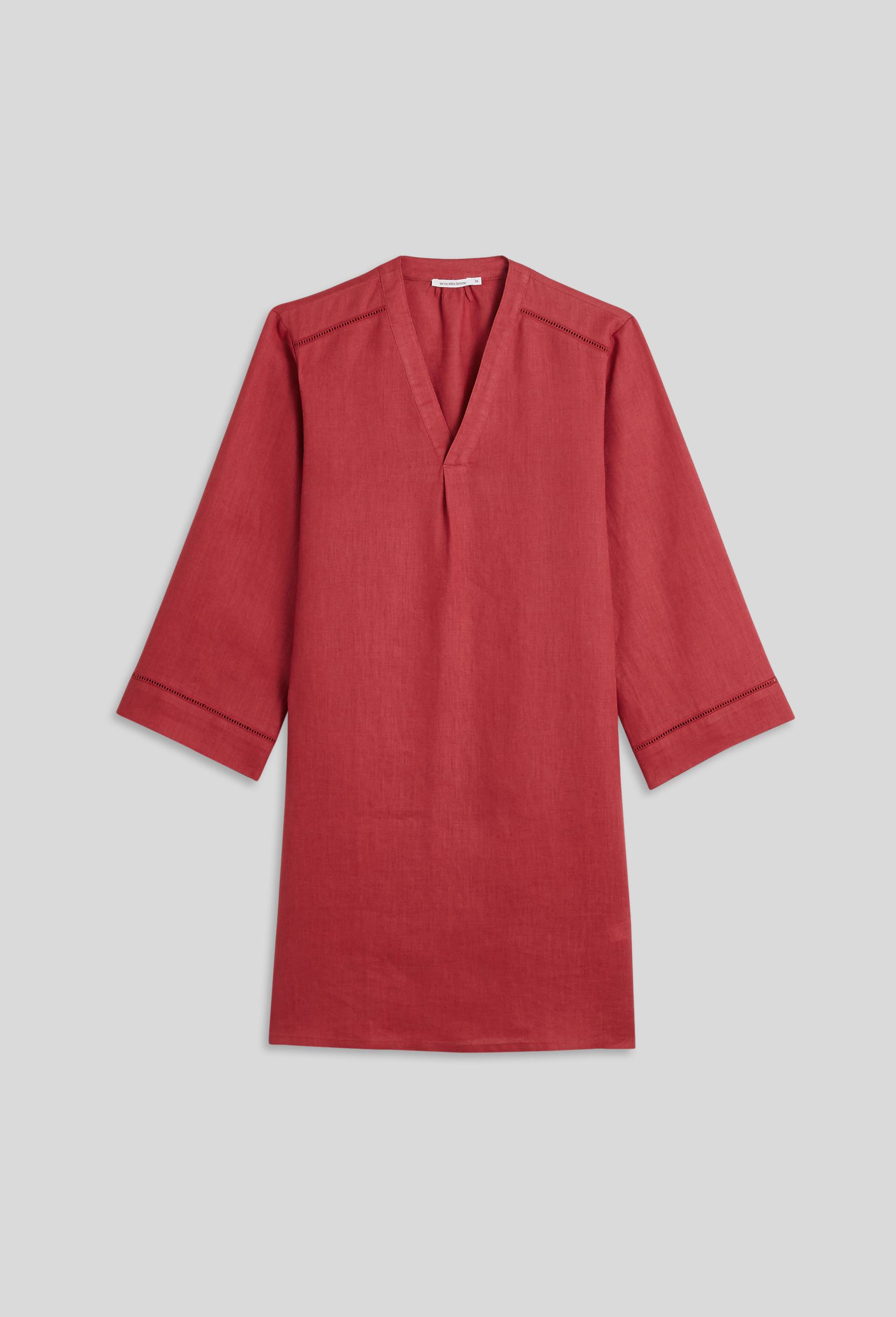 Chemise de nuit col V et détails jour échelle en lin, European Flax, Rose foncé, large image number 2.0