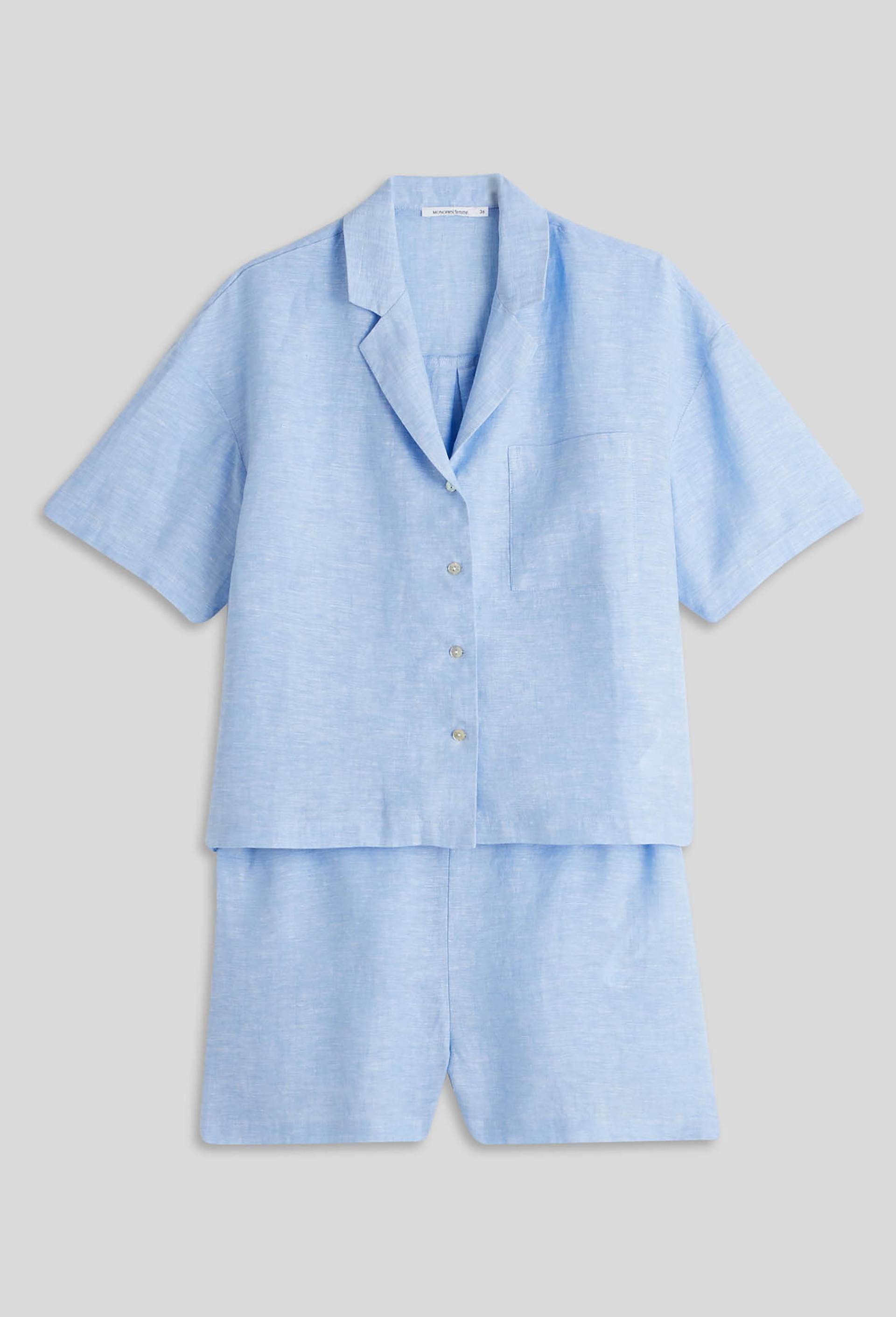 Pyjashort en lin uni, European Flax, Bleu clair, large image number 2