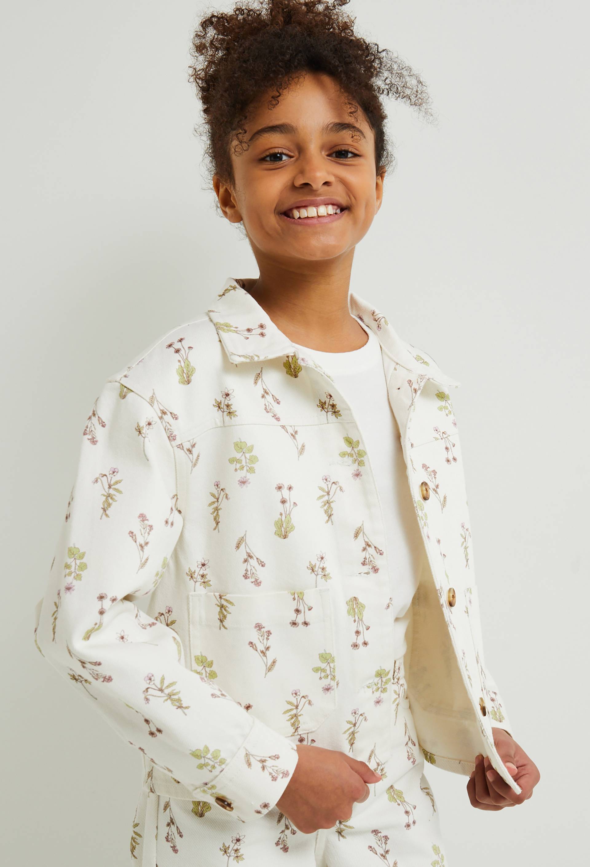Veste imprim&eacute;e en twill, Ecru, large image number 0