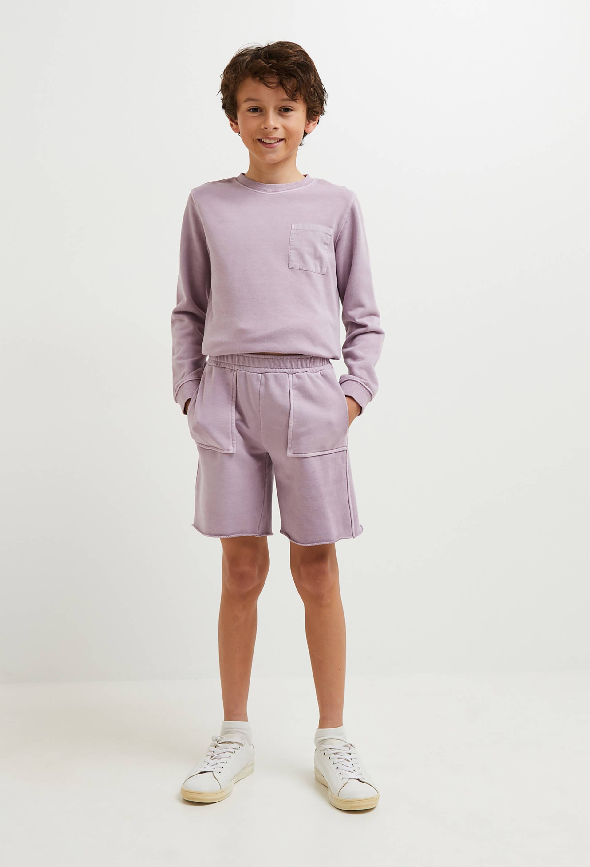 Short surteint confort avec détail empiècements poches et taille élastique, BIO, Violet, large image number 0.0