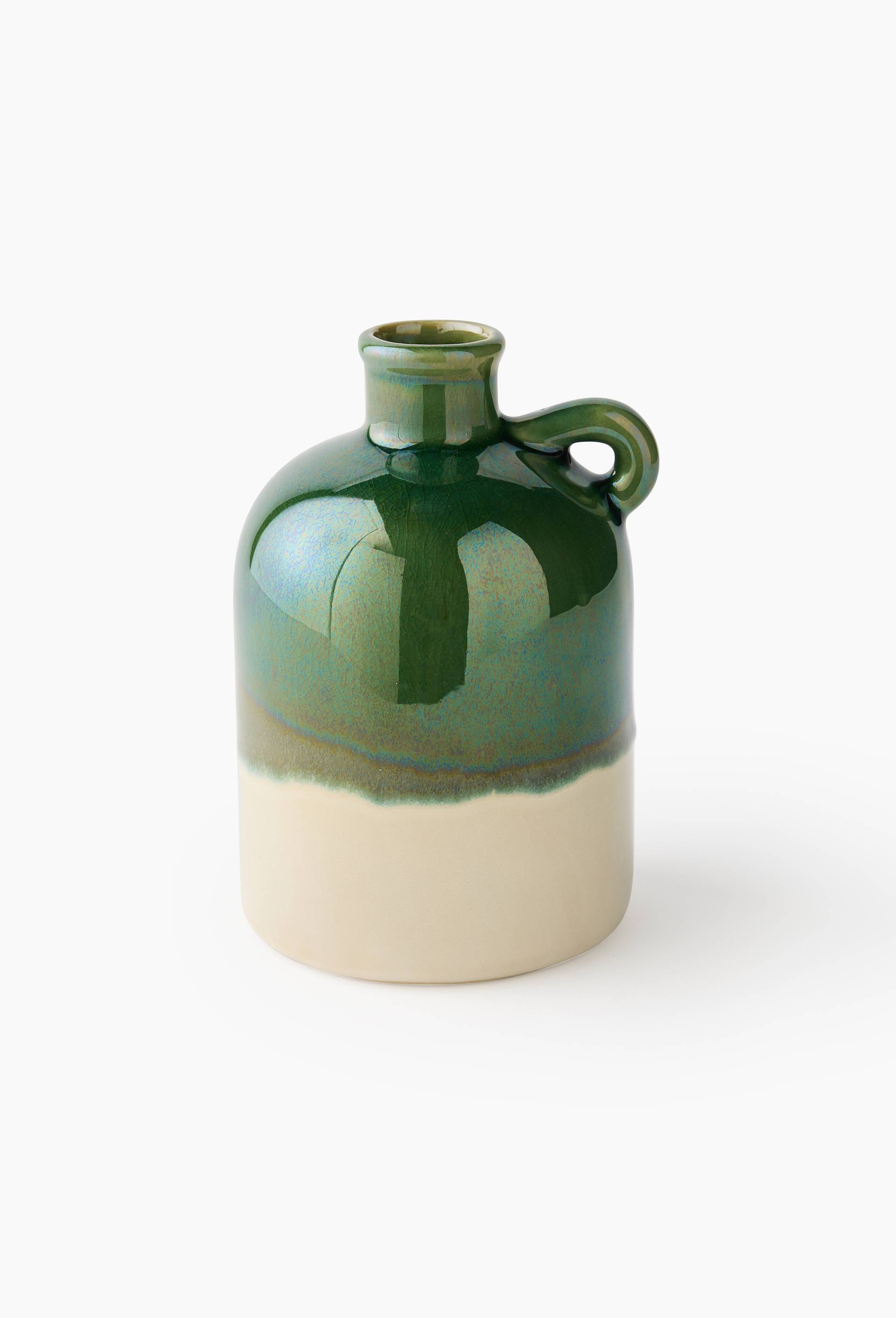 Vase soliflore avec poign&eacute;e,  11xH16cm, en c&eacute;ramique, Vert fonc&eacute;, large image number 0