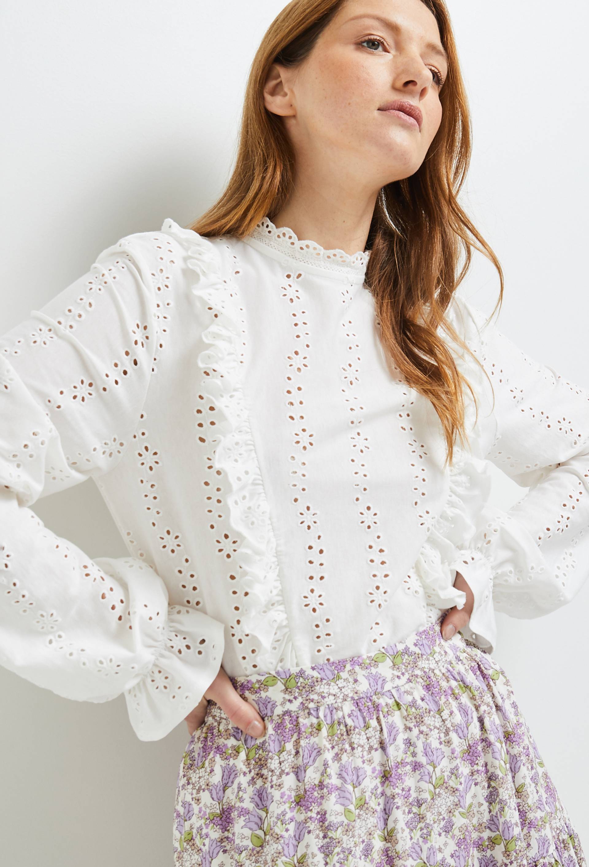 Blouse brodée, en coton BIO, Ecru, large image number 0.0