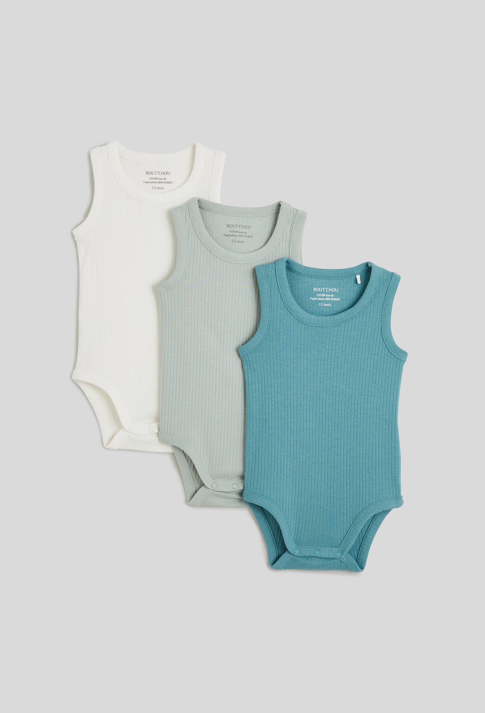 Lot de 3 bodies sans manches unis en coton BIO, Vert, large image number 0.0