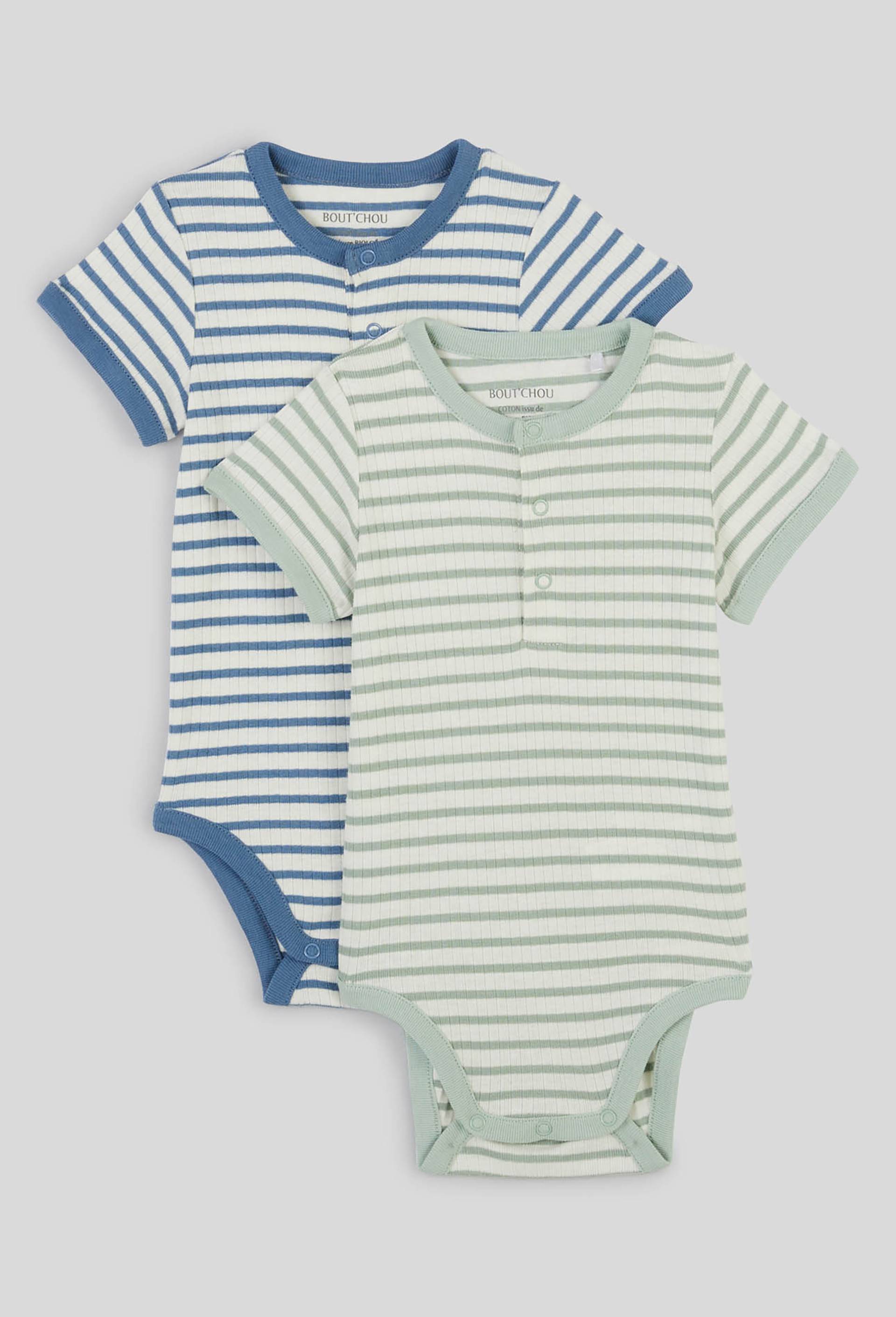 Lot de 2 bodies manches courtes en coton BIO, certifié OEKO-TEX, Bleu, large image number 0