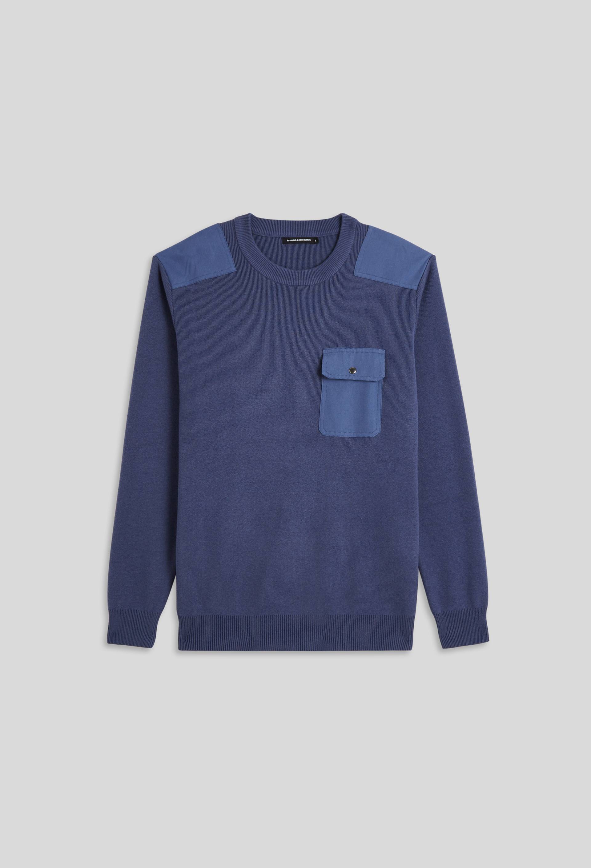 Pull en coton et cachemire avec des patchs épaule, Oekotex, Bleu foncé, large image number 2