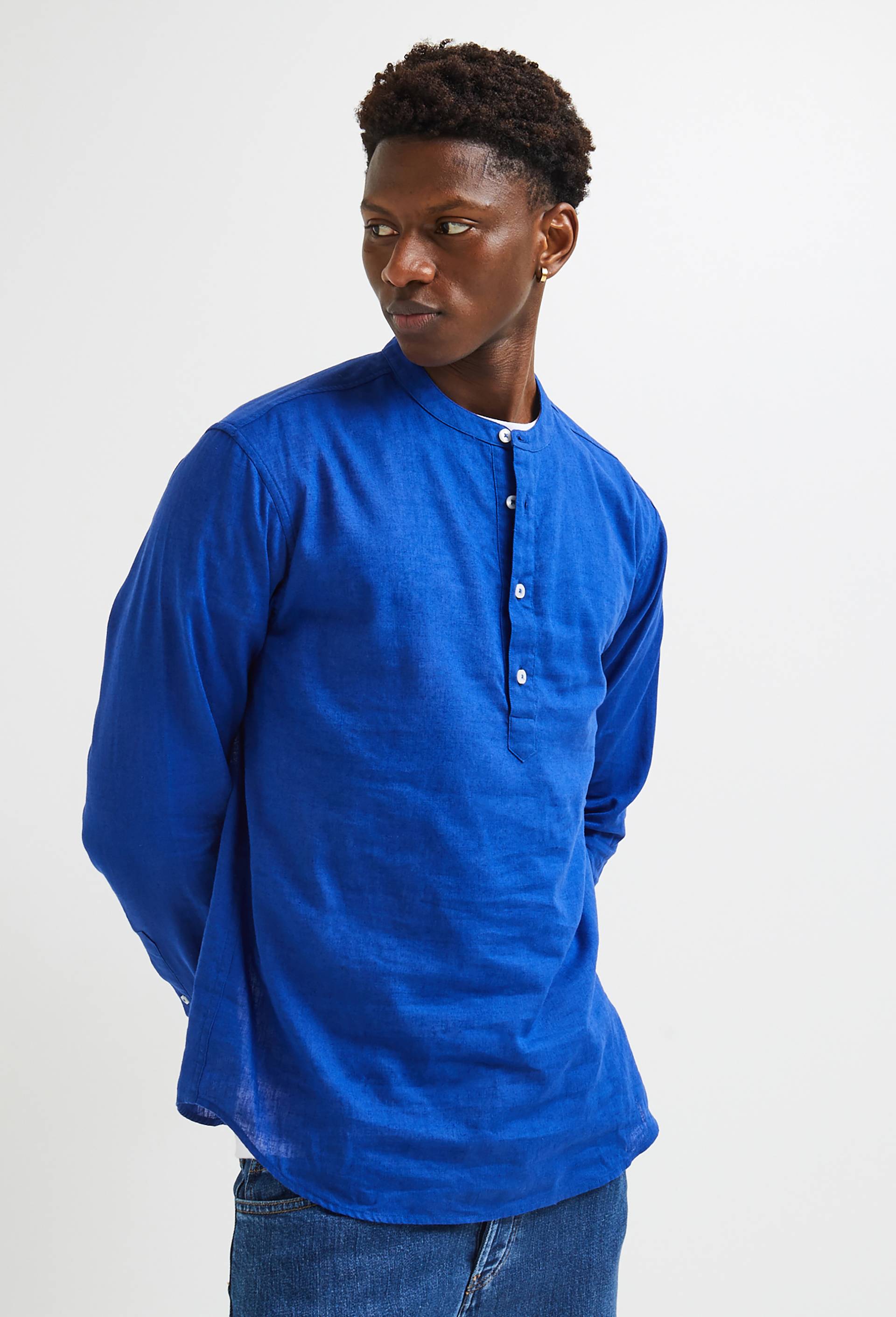 Chemise vareuse en lin et coton, Oeko-tex, Bleu foncé, large image number 0.0