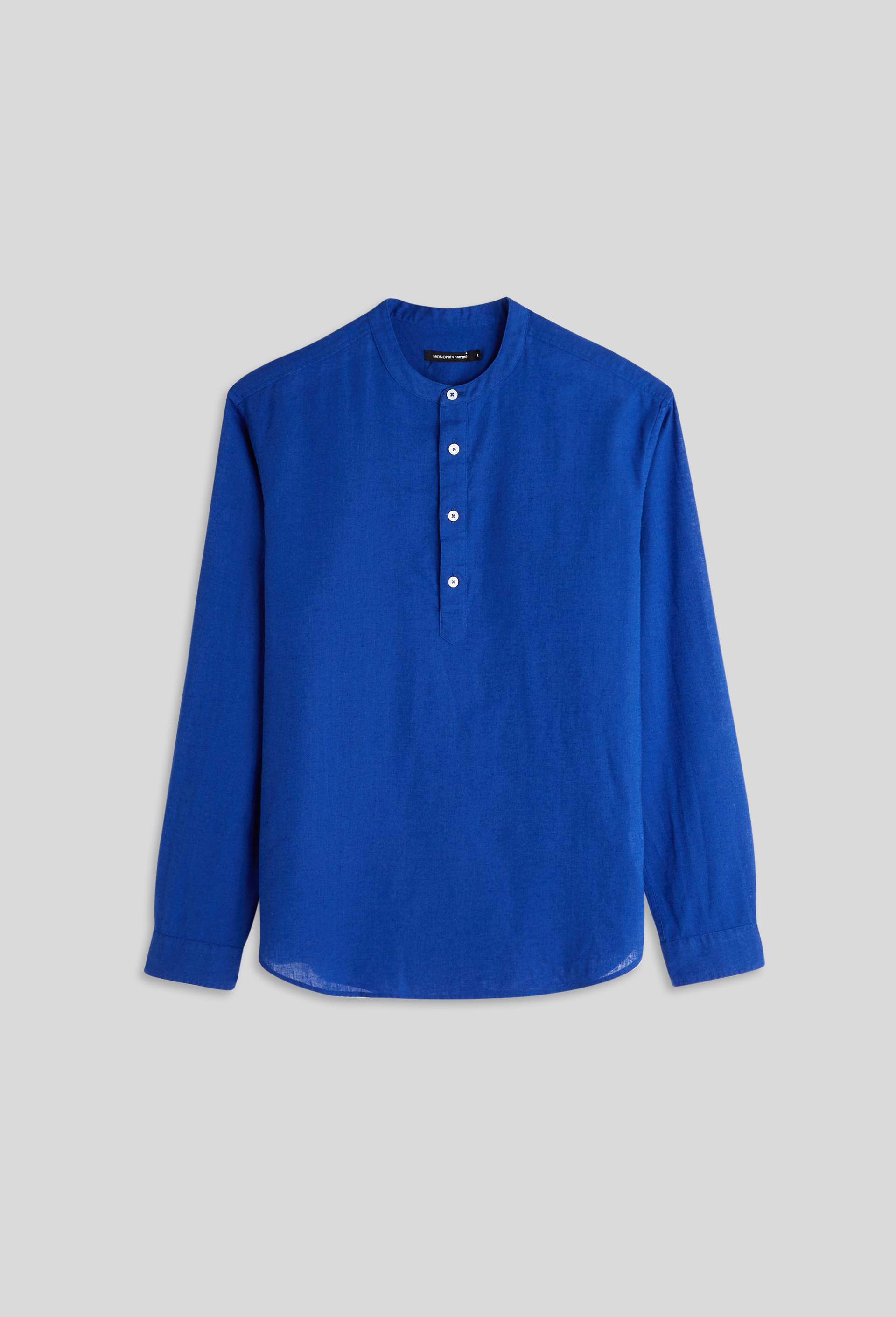 Chemise vareuse en lin et coton, Oeko-tex, Bleu foncé, large image number 2.0