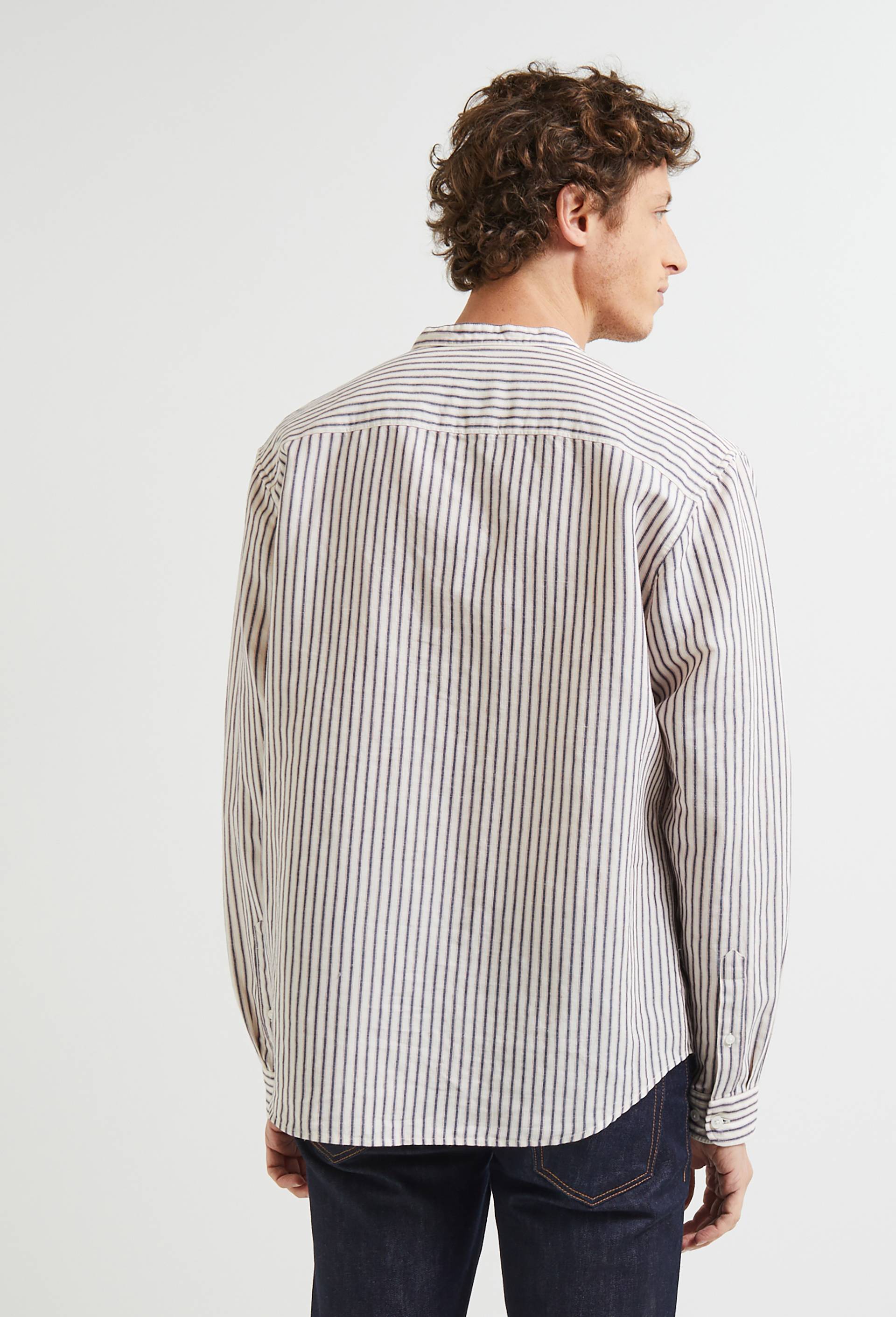Chemise vareuse ray&eacute;e en lin et coton, Oeko-tex, Ecru, large image number 1